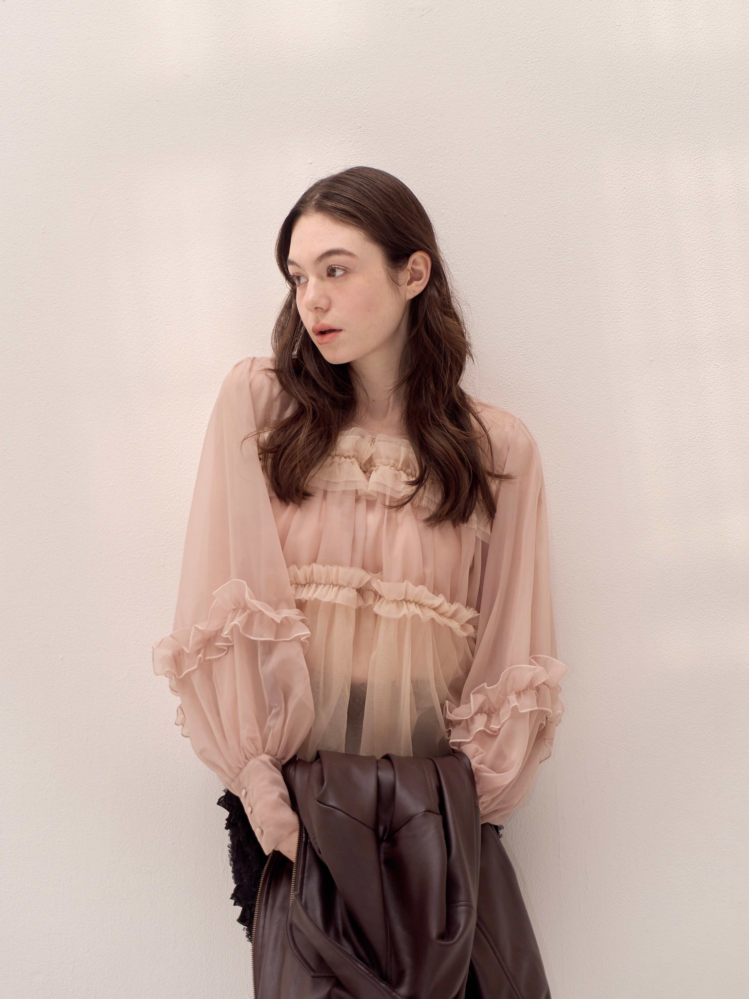 トップス muguet ripple sheer peplum blouse pink muguet ripple sheer peplum blouse pink Sister Jane Filly