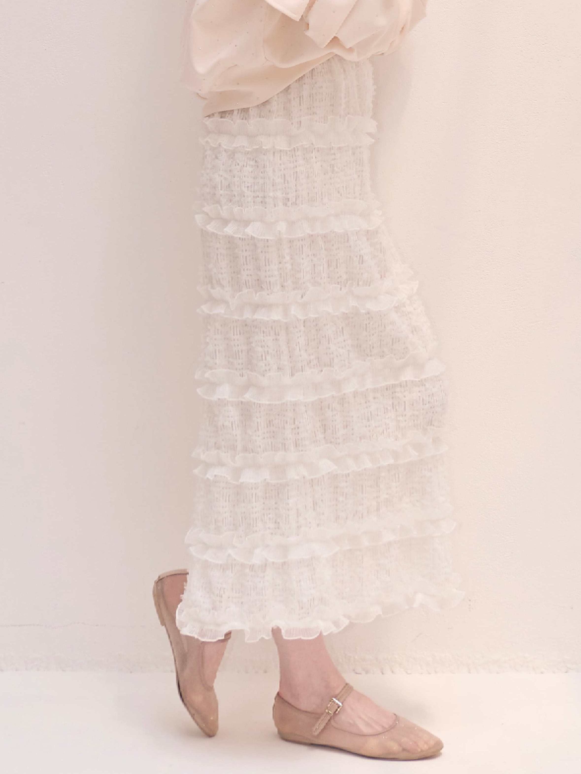 muguet lace&frill I line skirt white