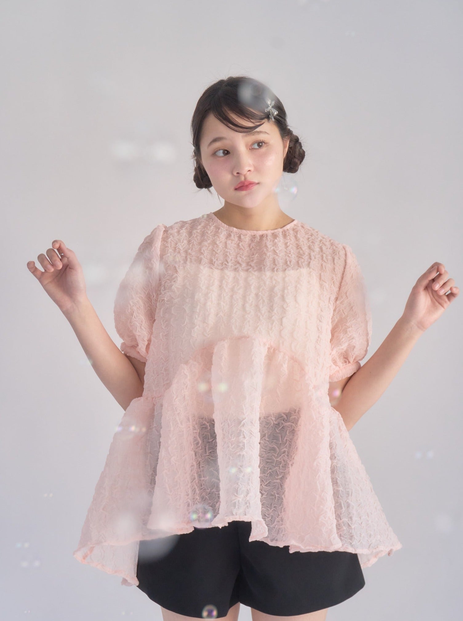 受注販売】ripple sheer peplum blouse – muguet