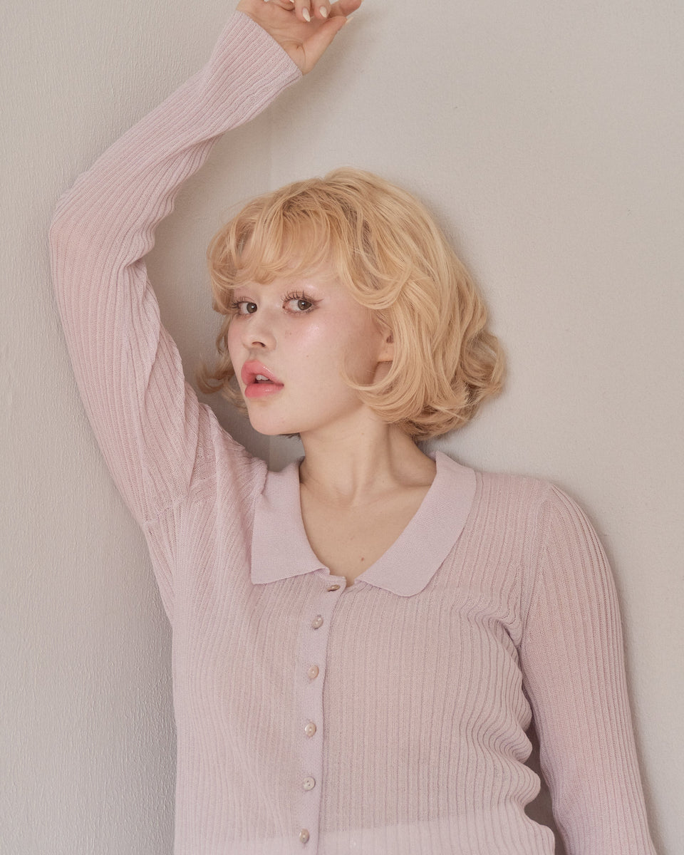 muguet uv cut polo knit ピンクベージュ muguet uv cut polo knit PINK BEIGE