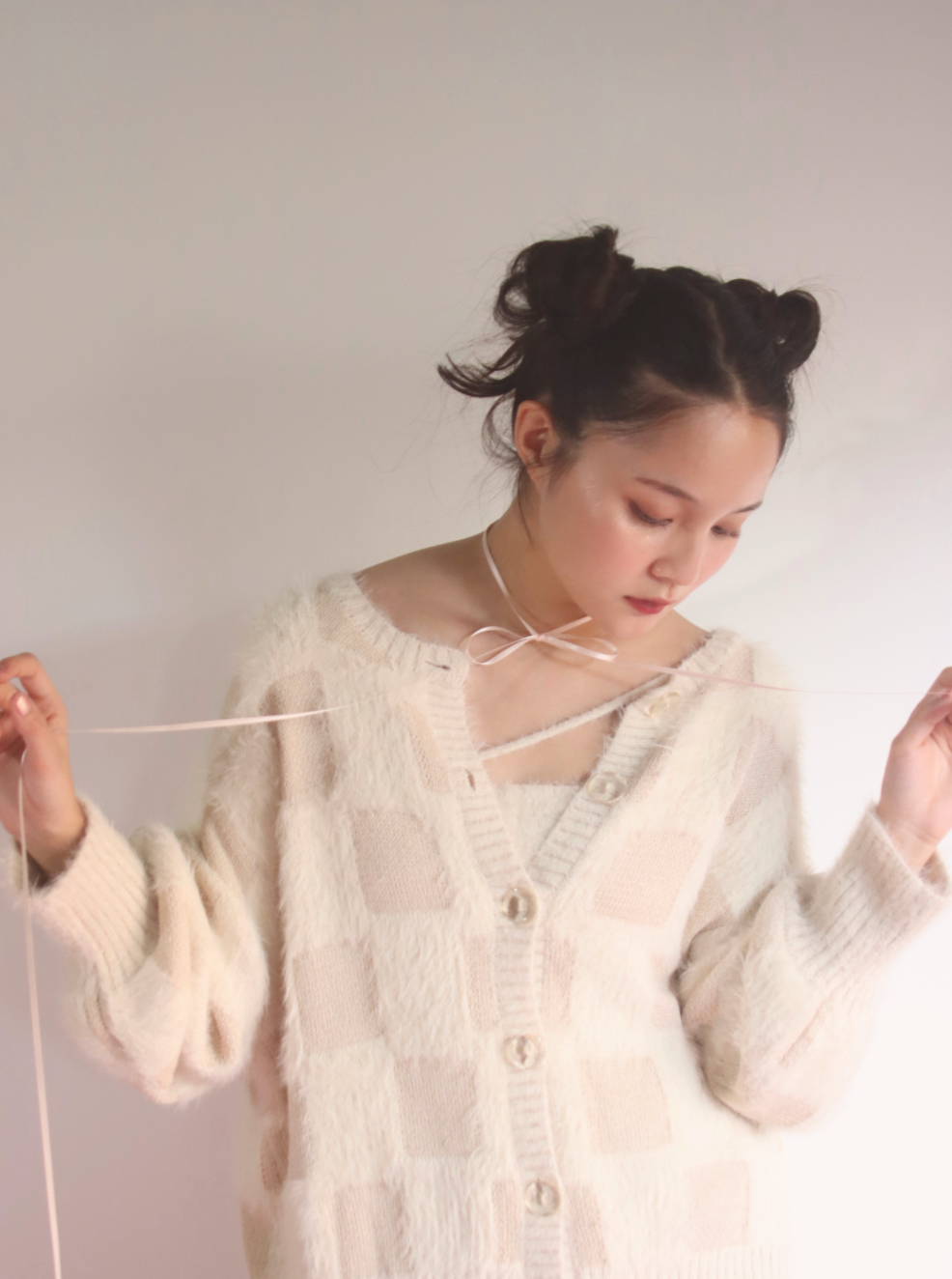 muguet ミュゲ shaggy knit ensemble pink - カーディガン/ボレロ