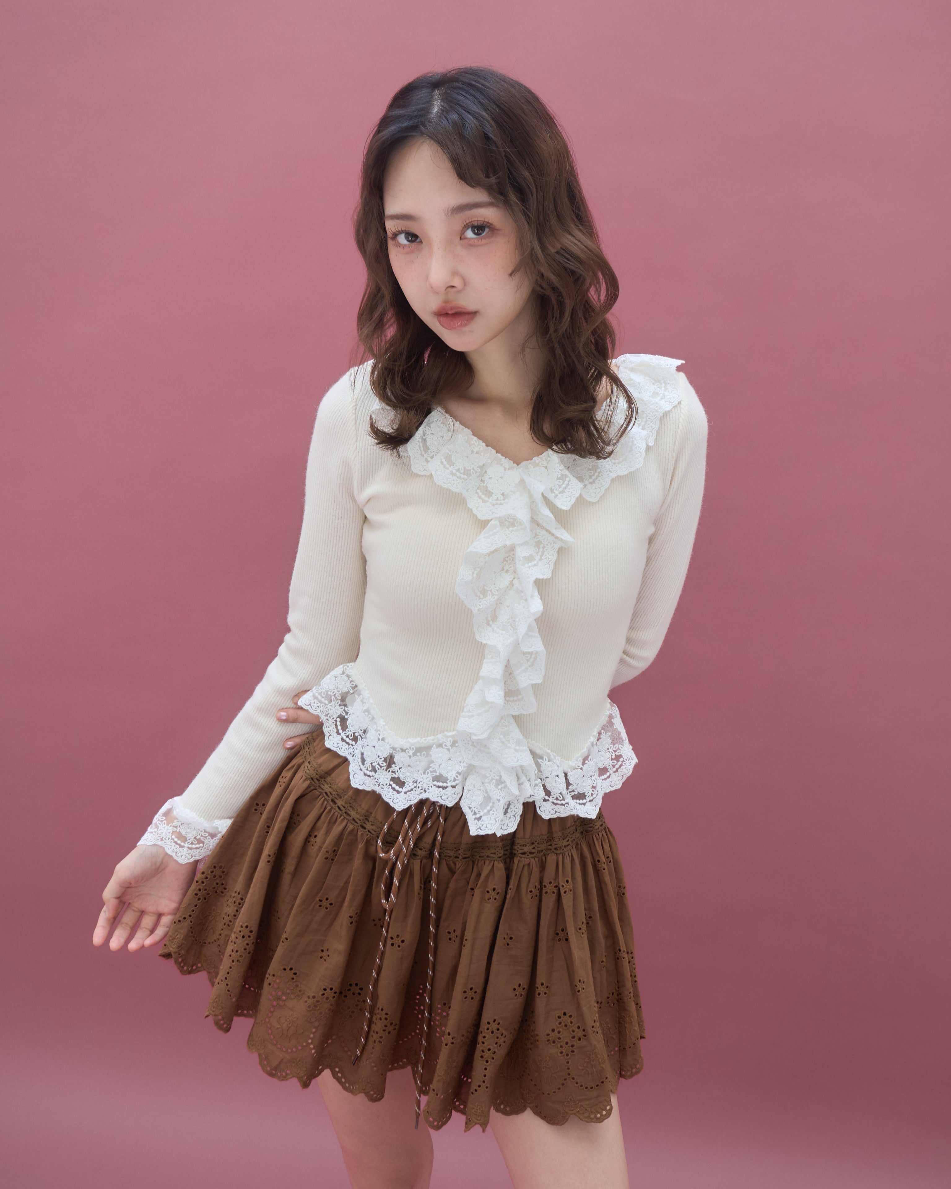 cotton punching mini skirt