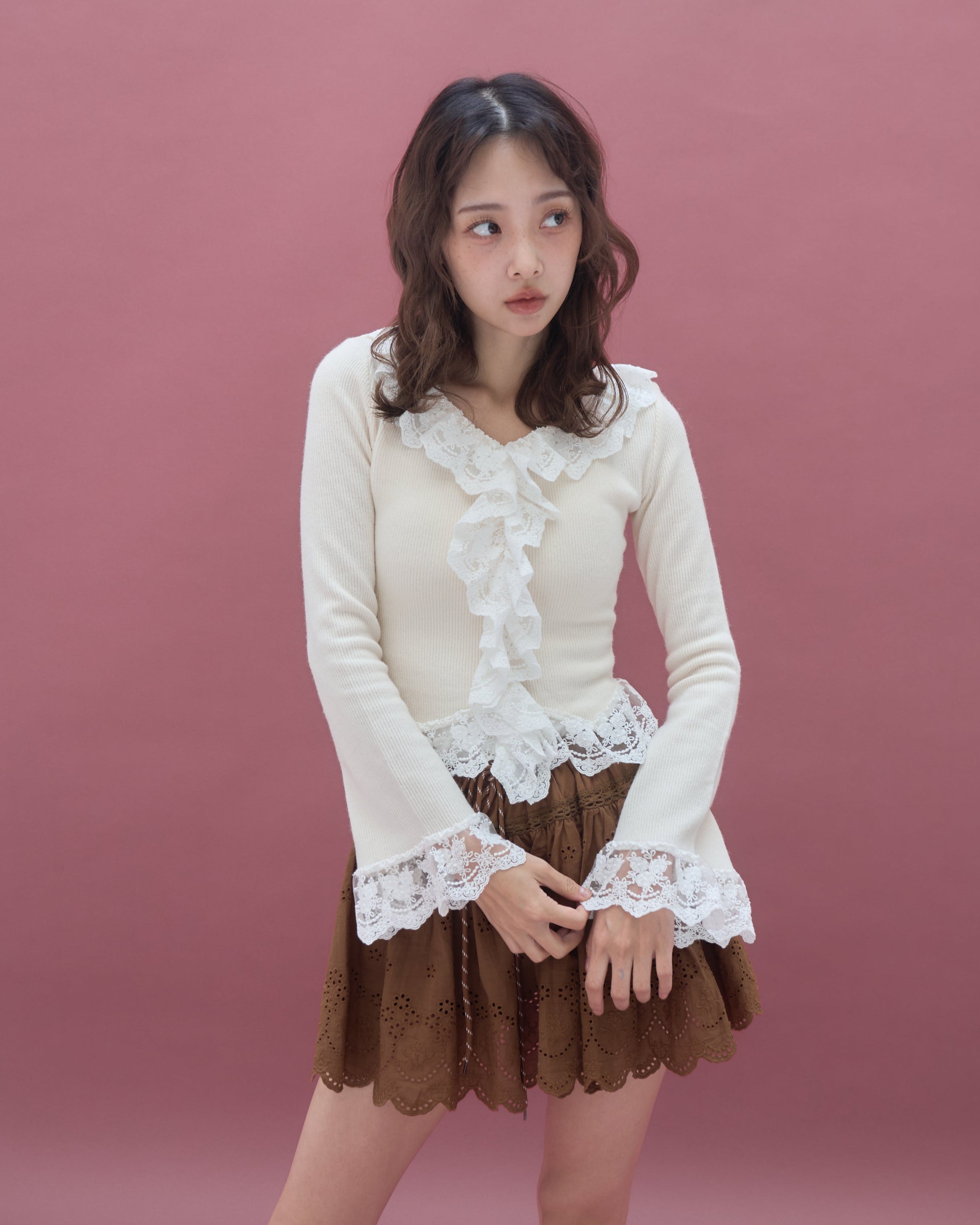 muguet ミュゲ stand collar midi coat ピンク muguet ミュゲ stand collar midi coat ピンク