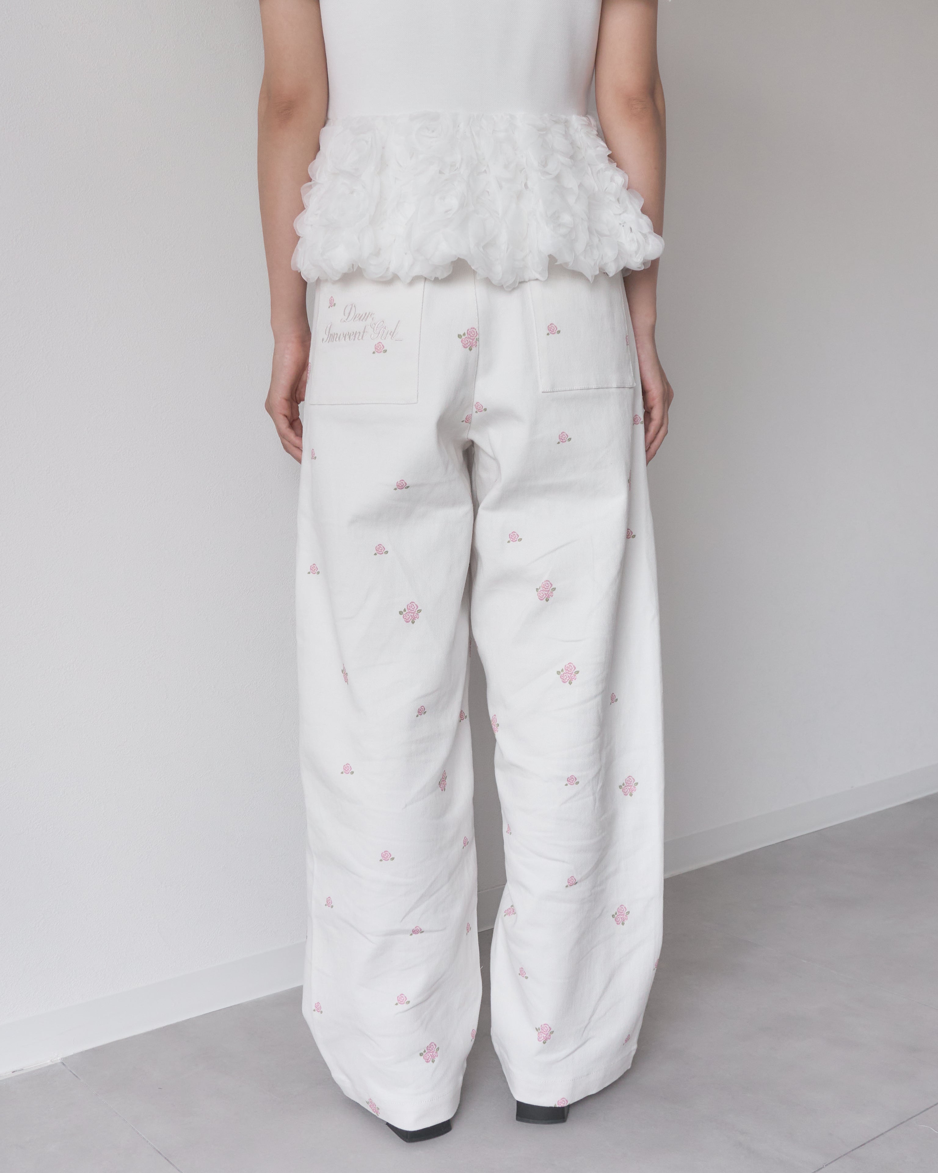 【未使用】MUGUET ミュゲ rose pattern curve pants 受注販売】rose pattern curve pants