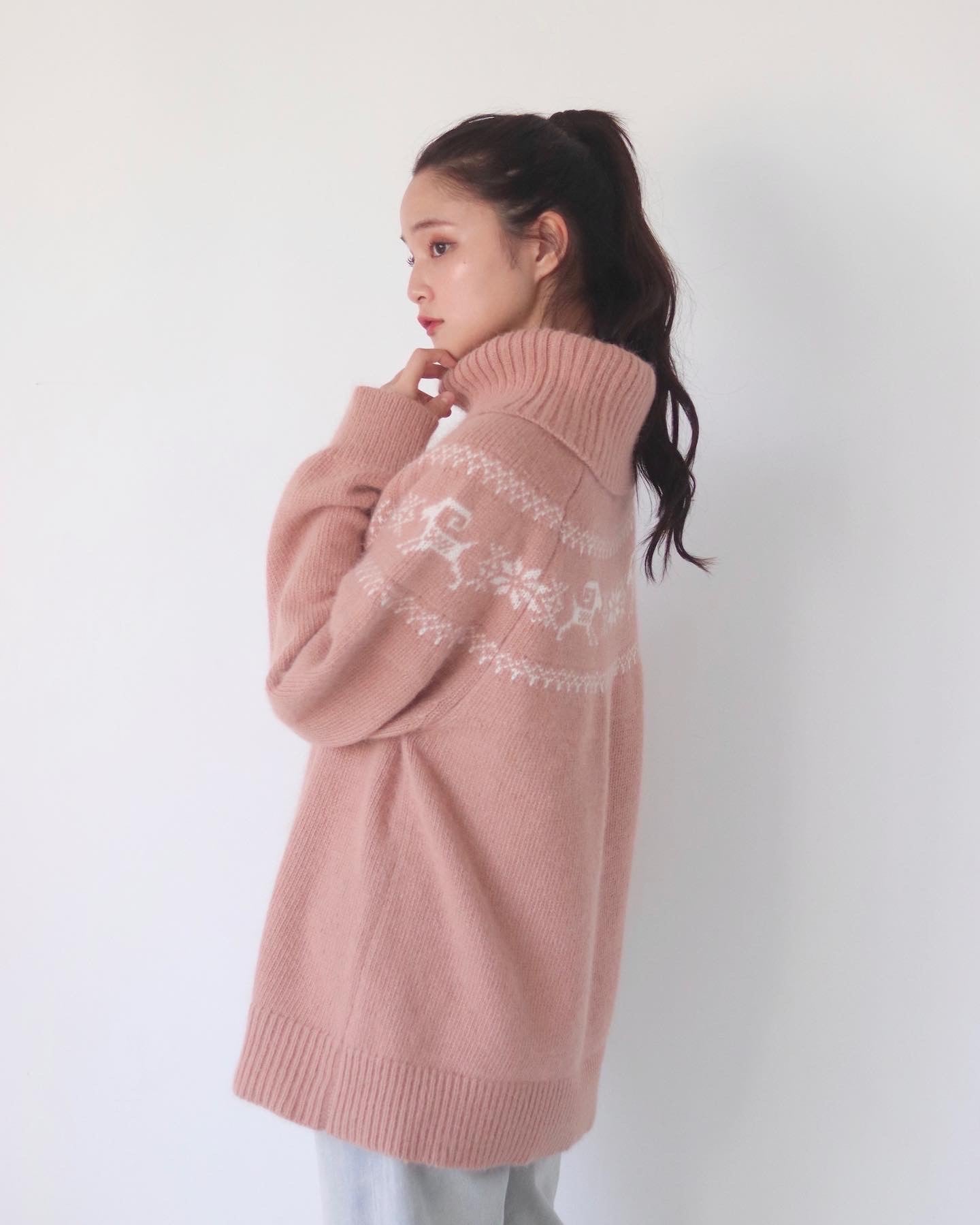 muguet nordic big knit ミュゲ ノルディック ニットpinkbeige