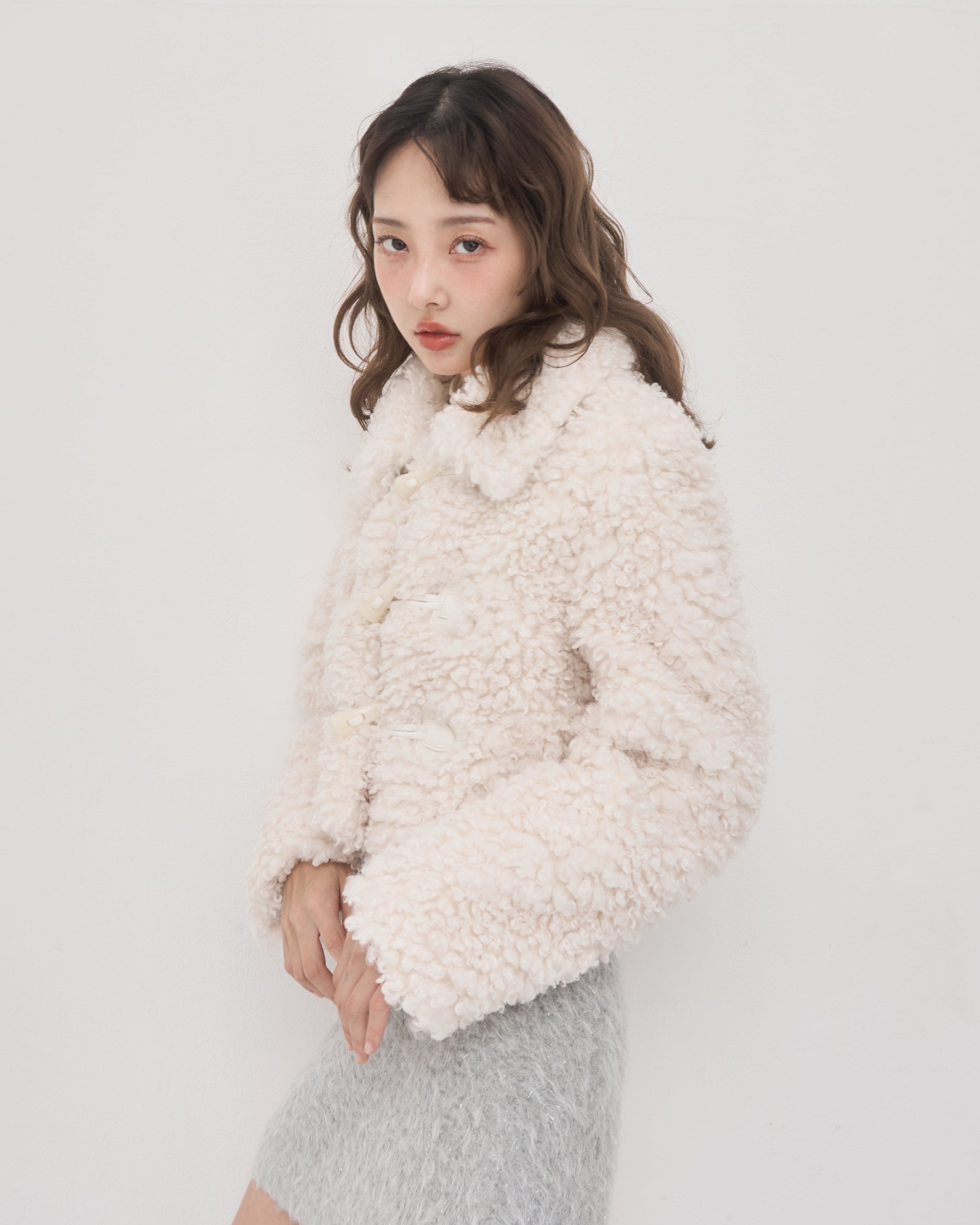 ジャケット・アウター MUGUET duffle short fur coat GRAY duffle short fur coat