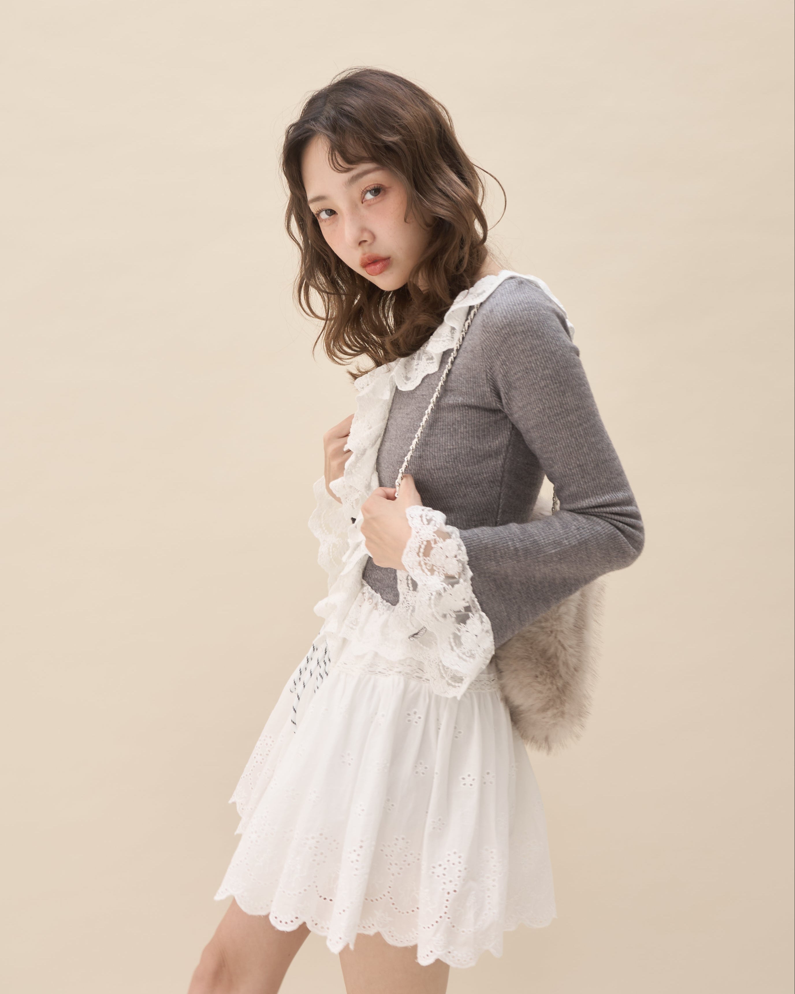 cotton punching mini skirt