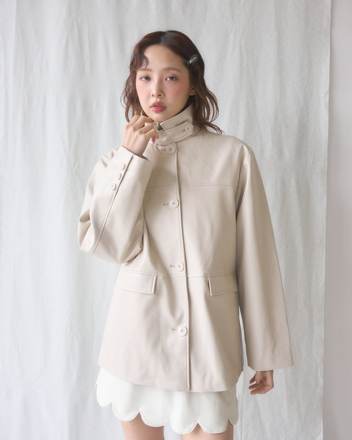 Restock】french collar leather jacket