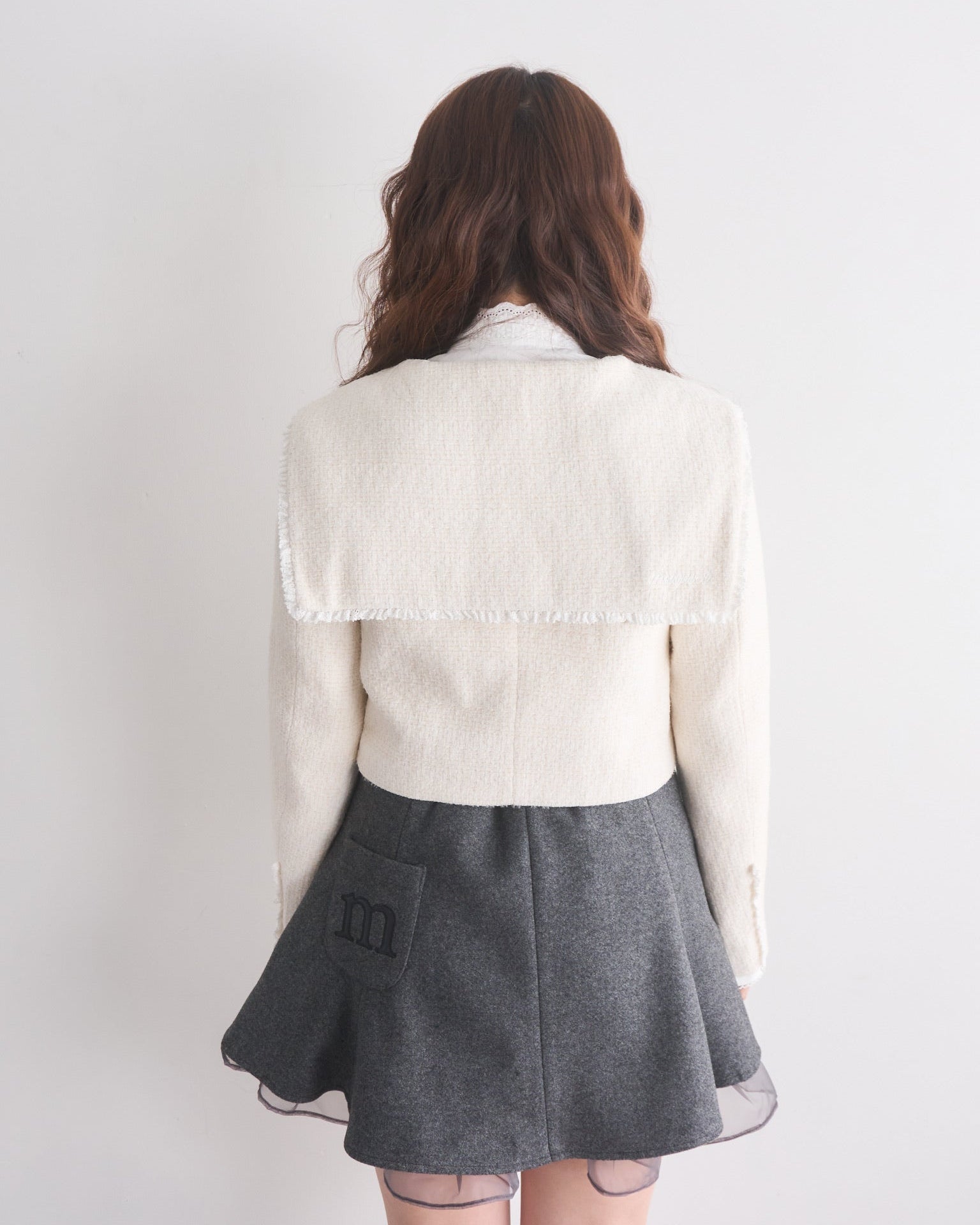 【MUGUET】 tweed frill sailor jacket アイボリー tweed frill sailor jacket