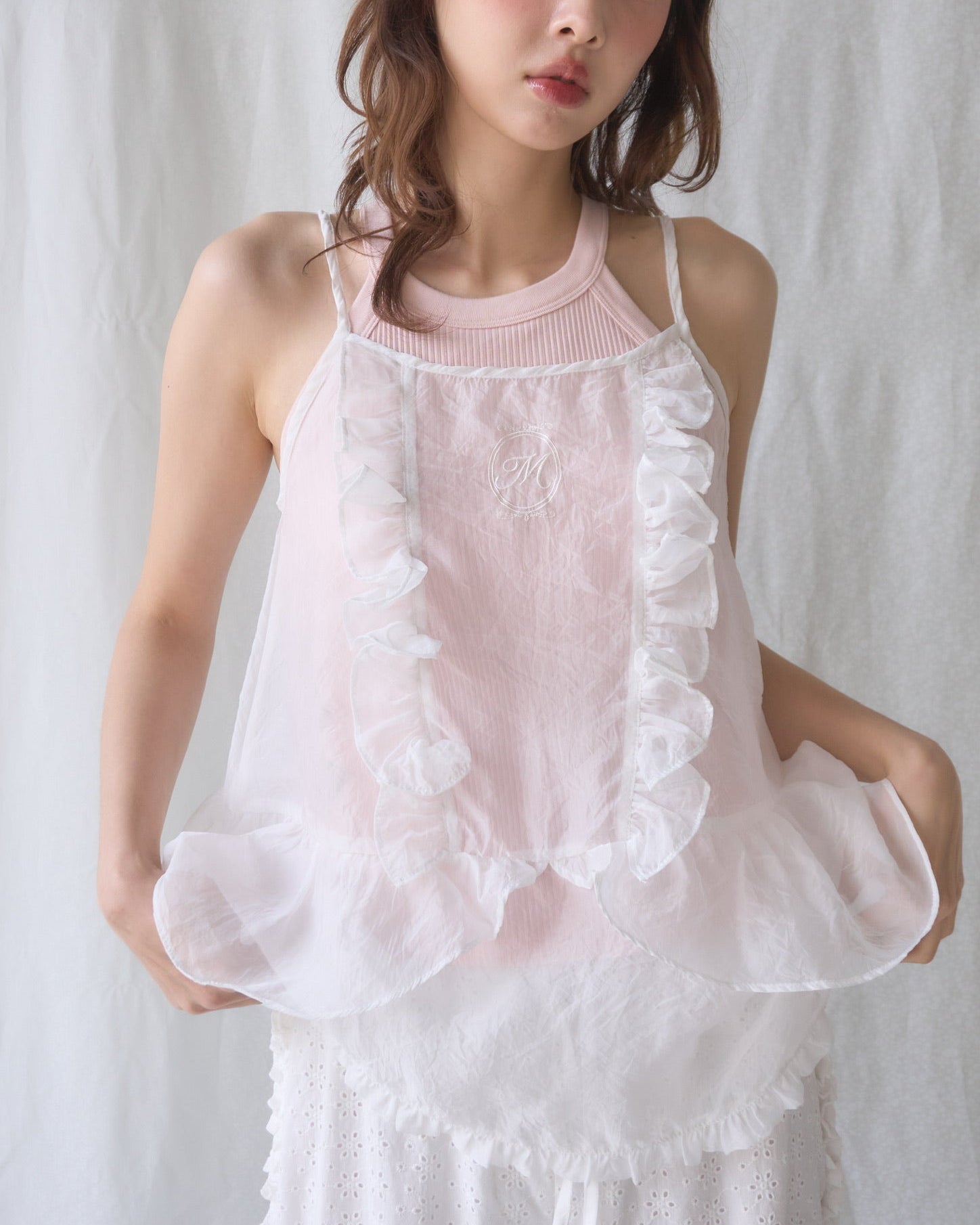 sheer frill cami tops
