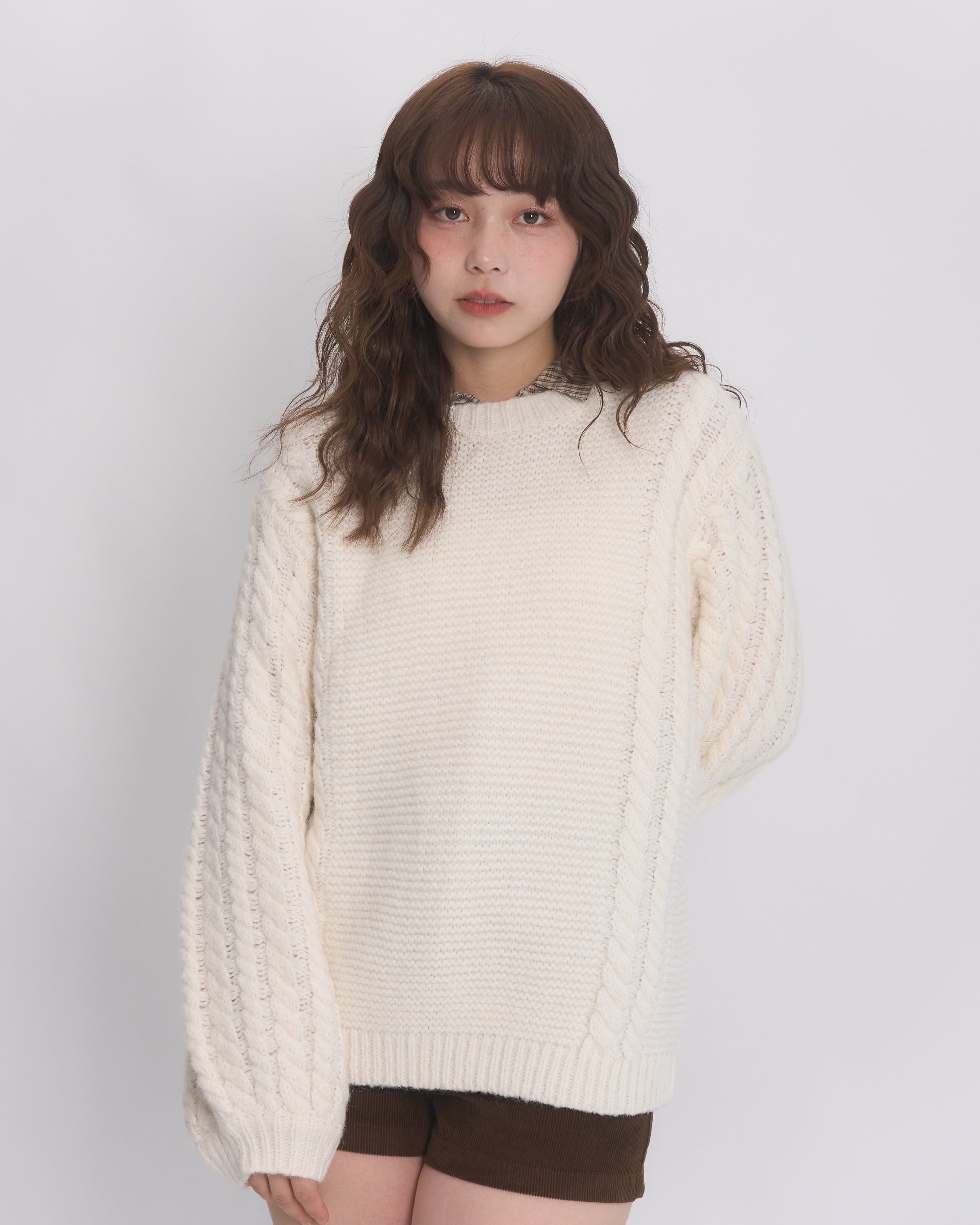 check collar cable knit
