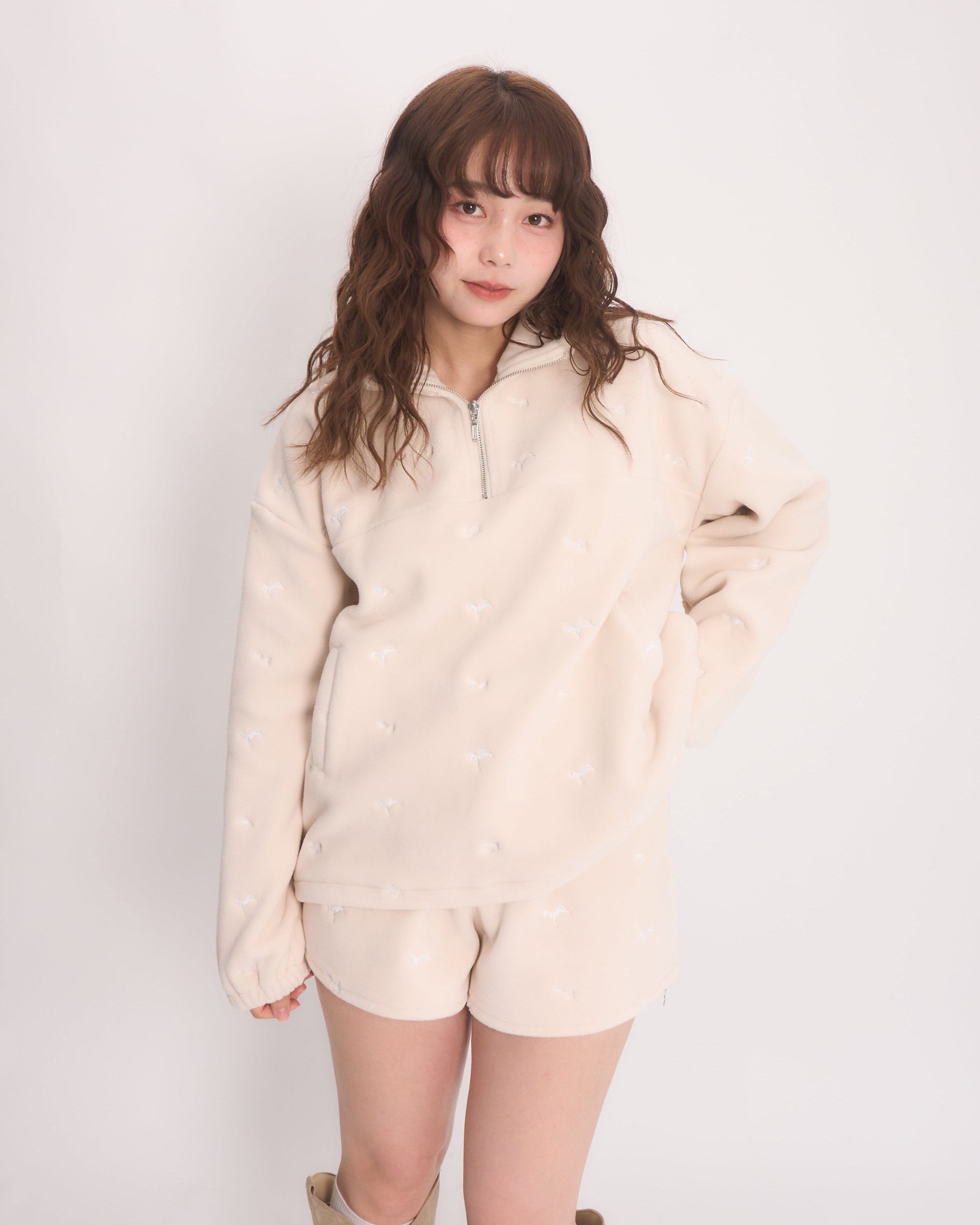 【muguet】embroidered boa blouson アイボリー embroidered boa blouson