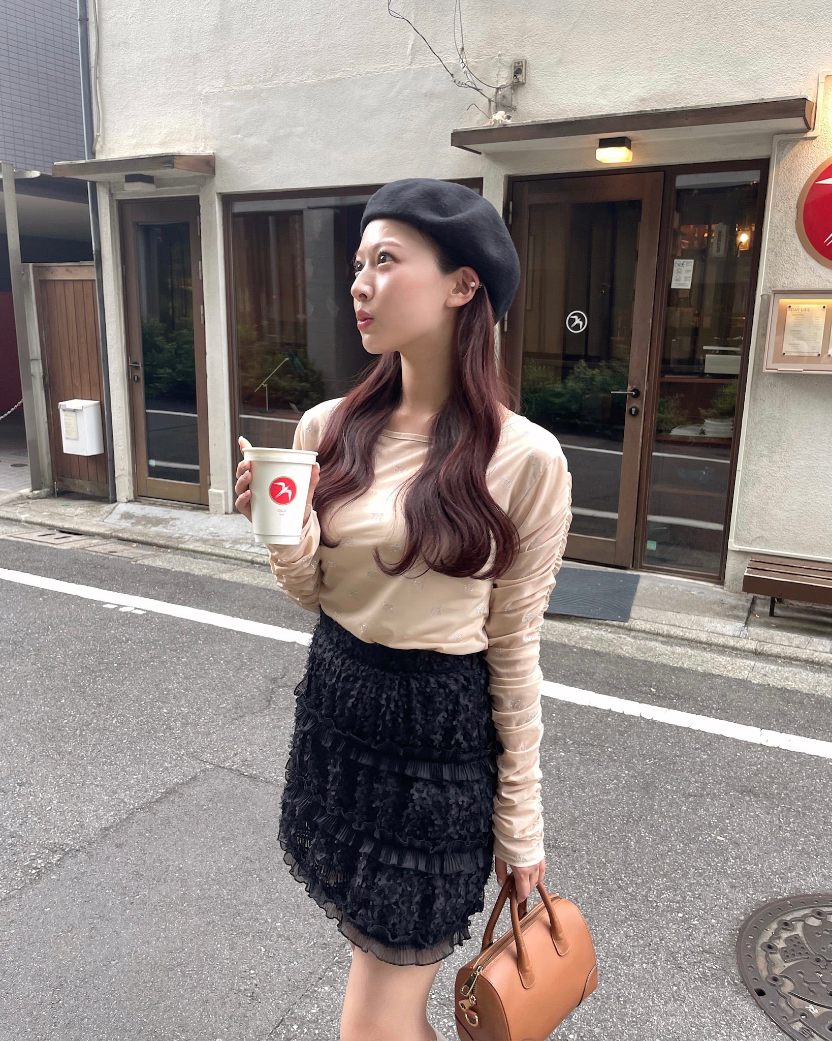 muguet lace&frill mini skirt BLACK