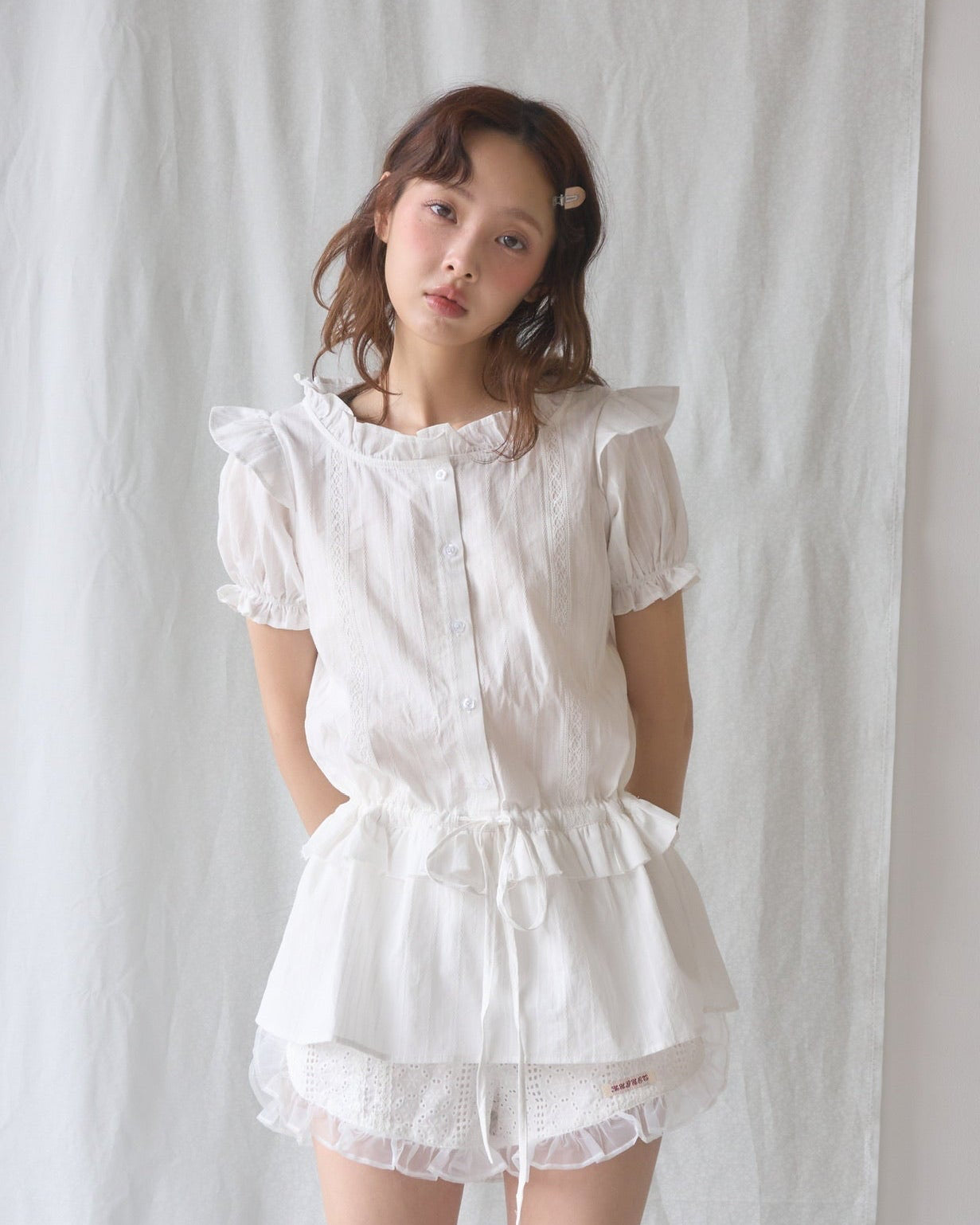 waist ribbon peplum blouse