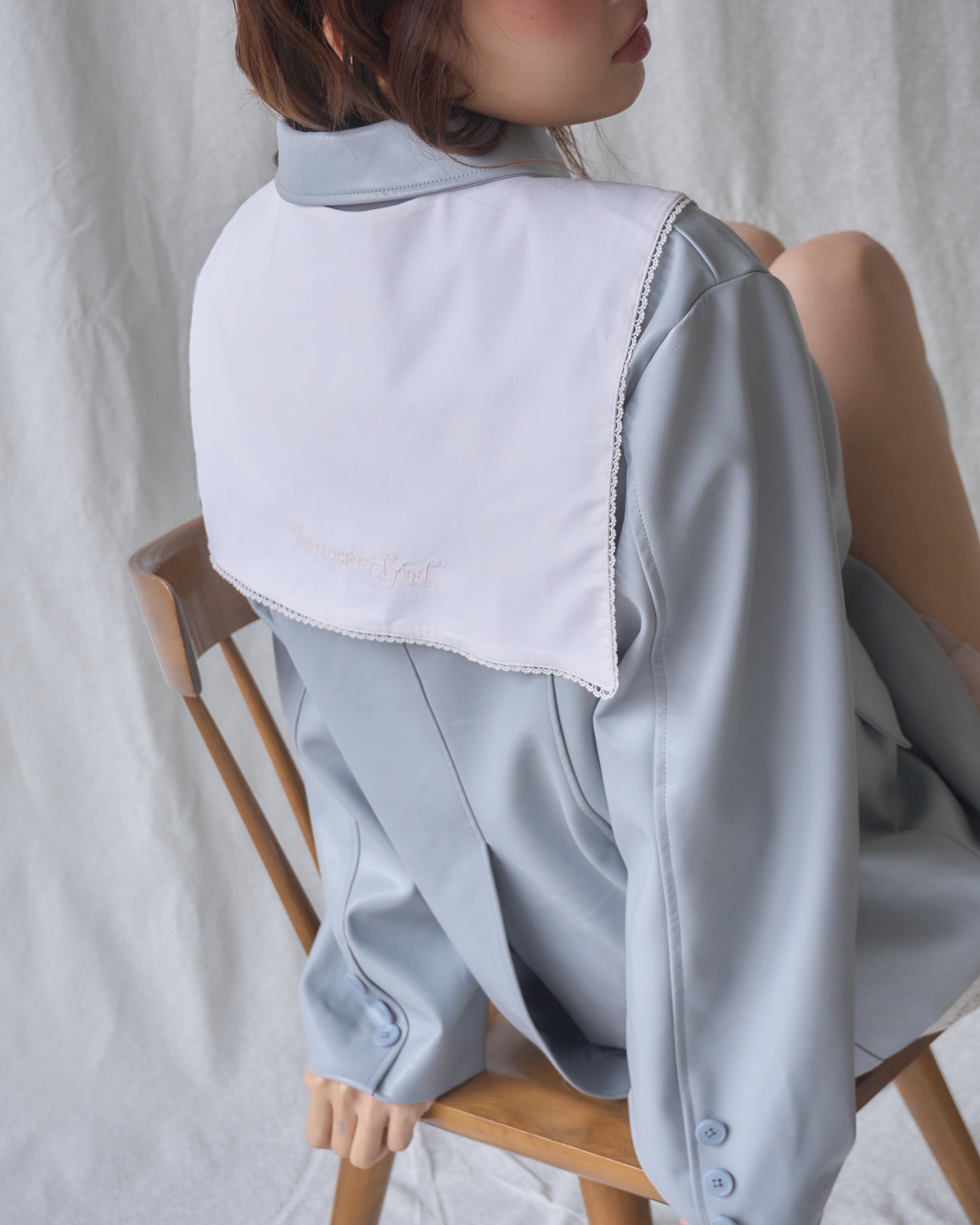 muguet french collar leather jacket ブルー Restock】french collar leather jacket