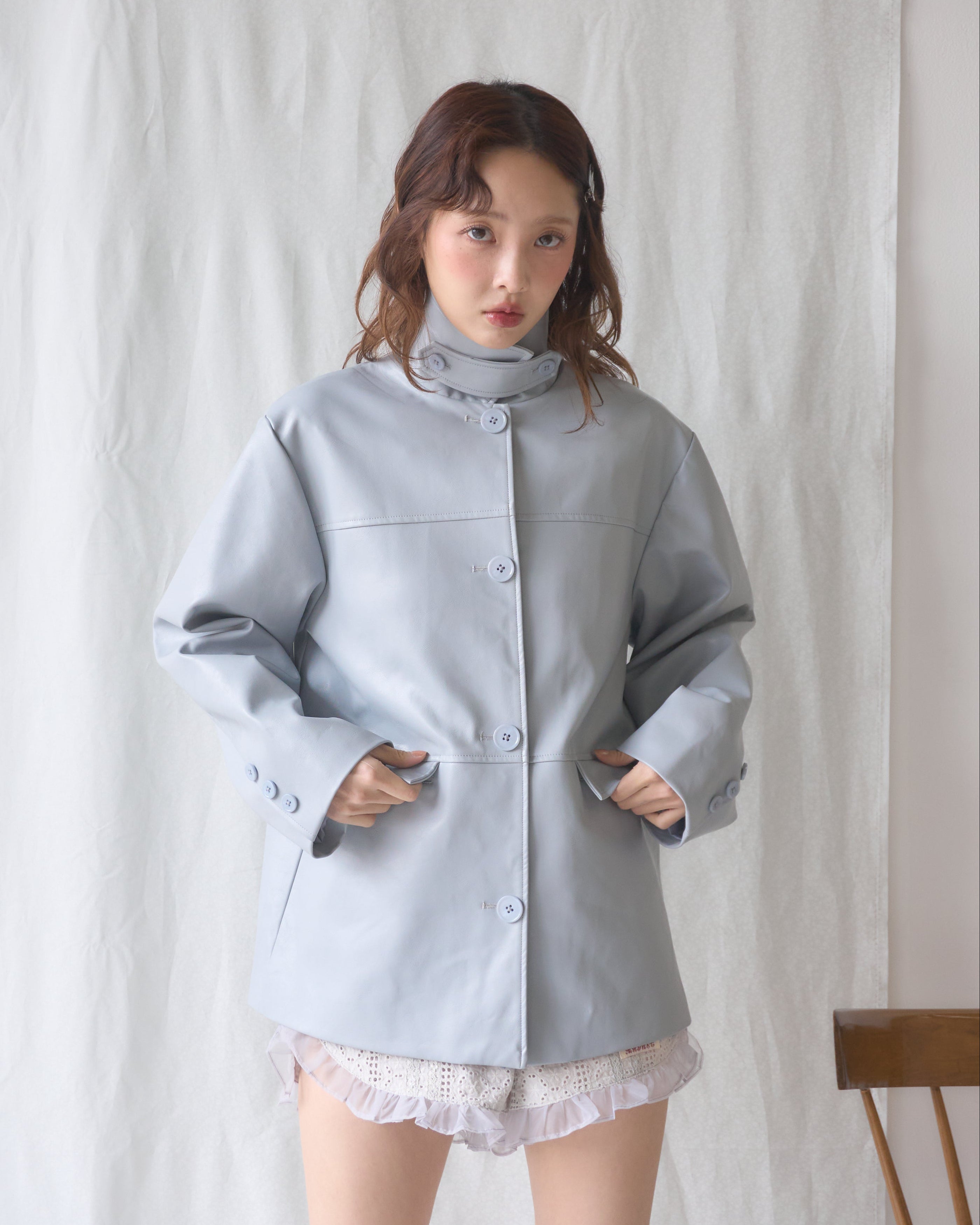 muguet アウター Restock】french collar leather jacket