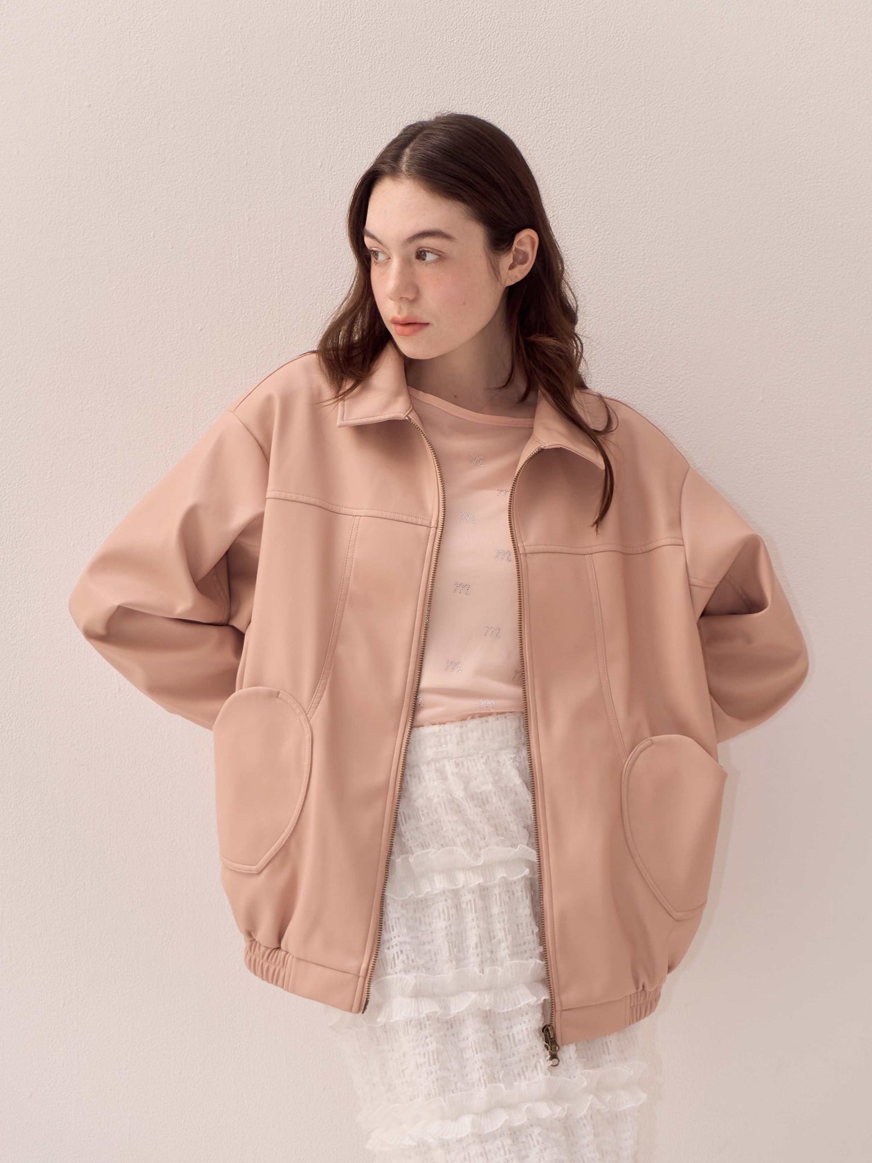 muguet Heart pocket leather jacket PINK - その他