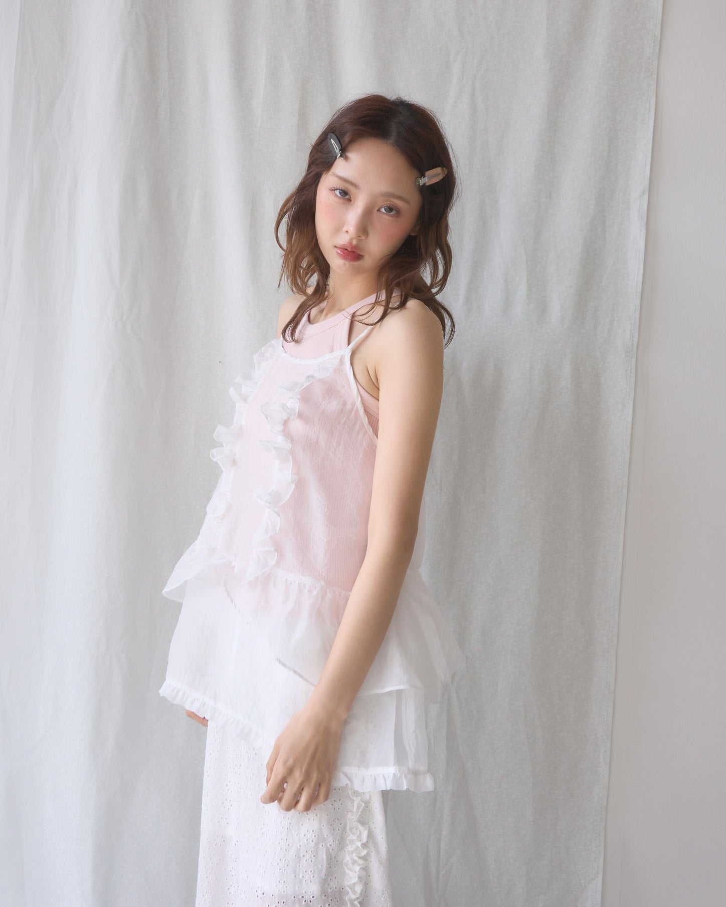 sheer frill cami tops