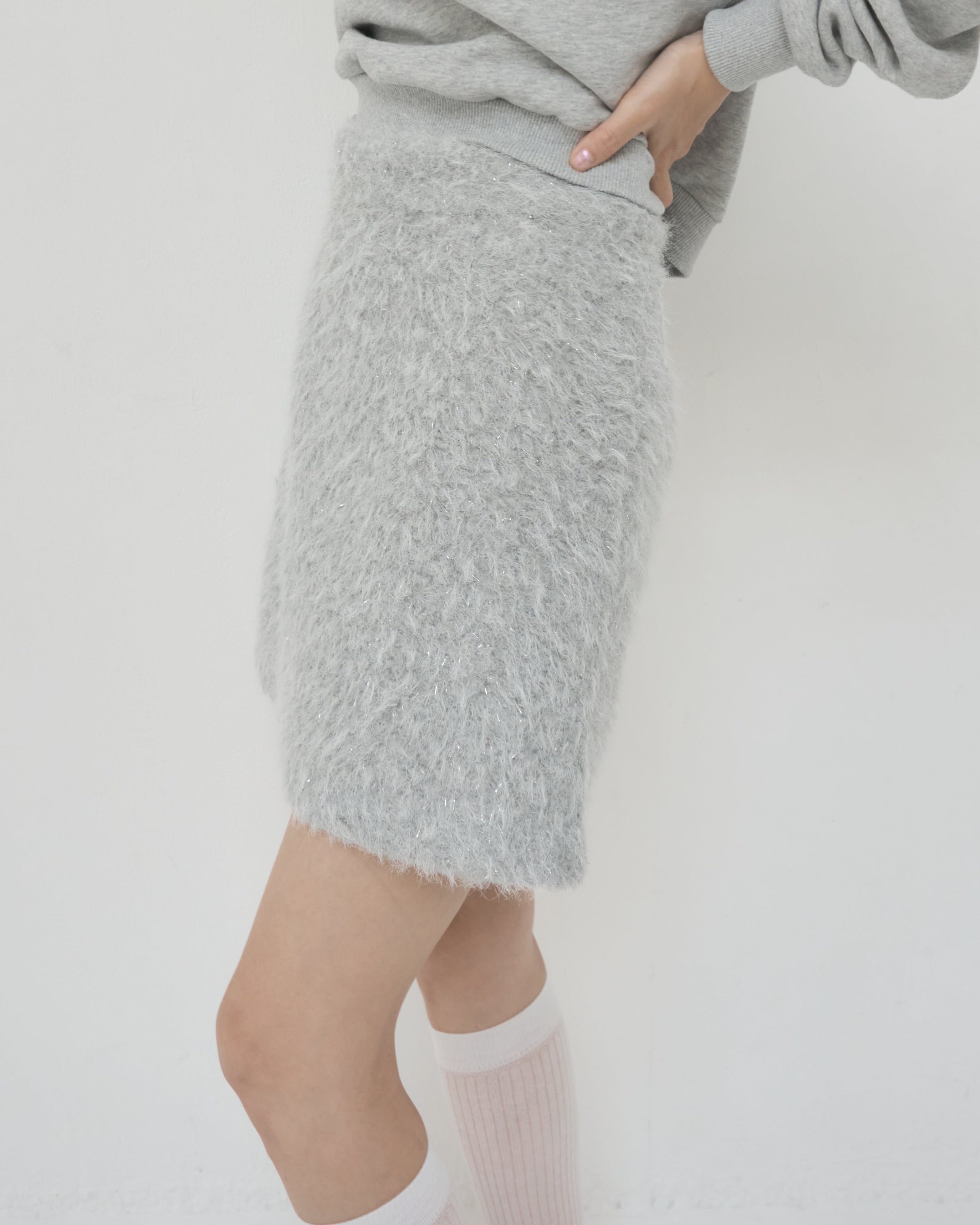 shaggy glitter mini skirt