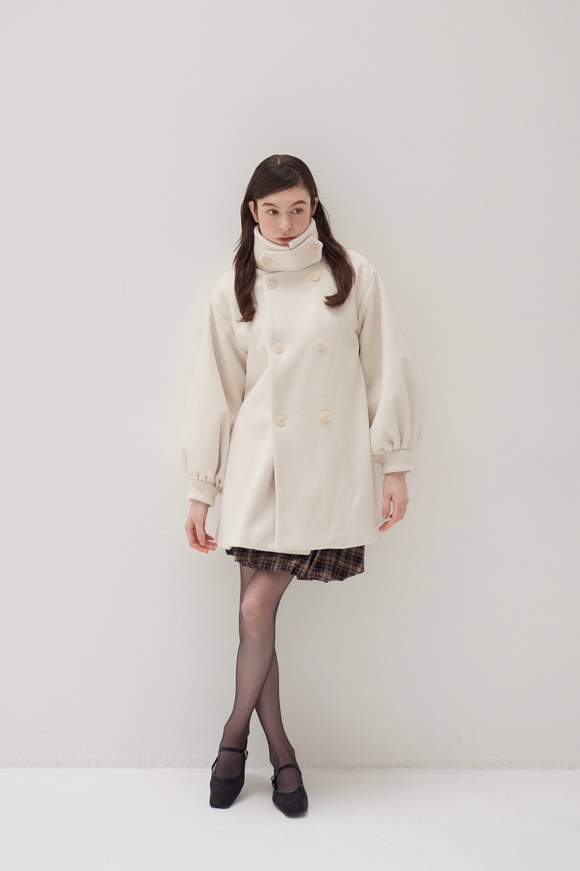 muguet stand collar midi coat  (ivory） muguet stand collar midi coat (ivory）