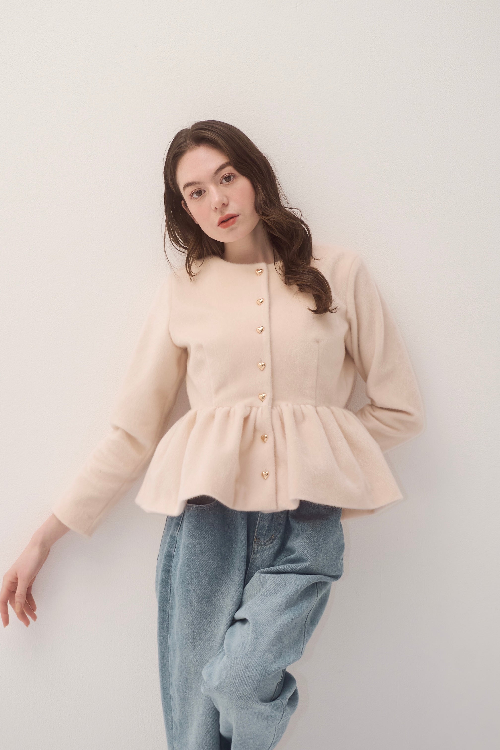 muguet heart button peplum tops PINK ミュゲ -1117Wx1400H-469420013-pink-