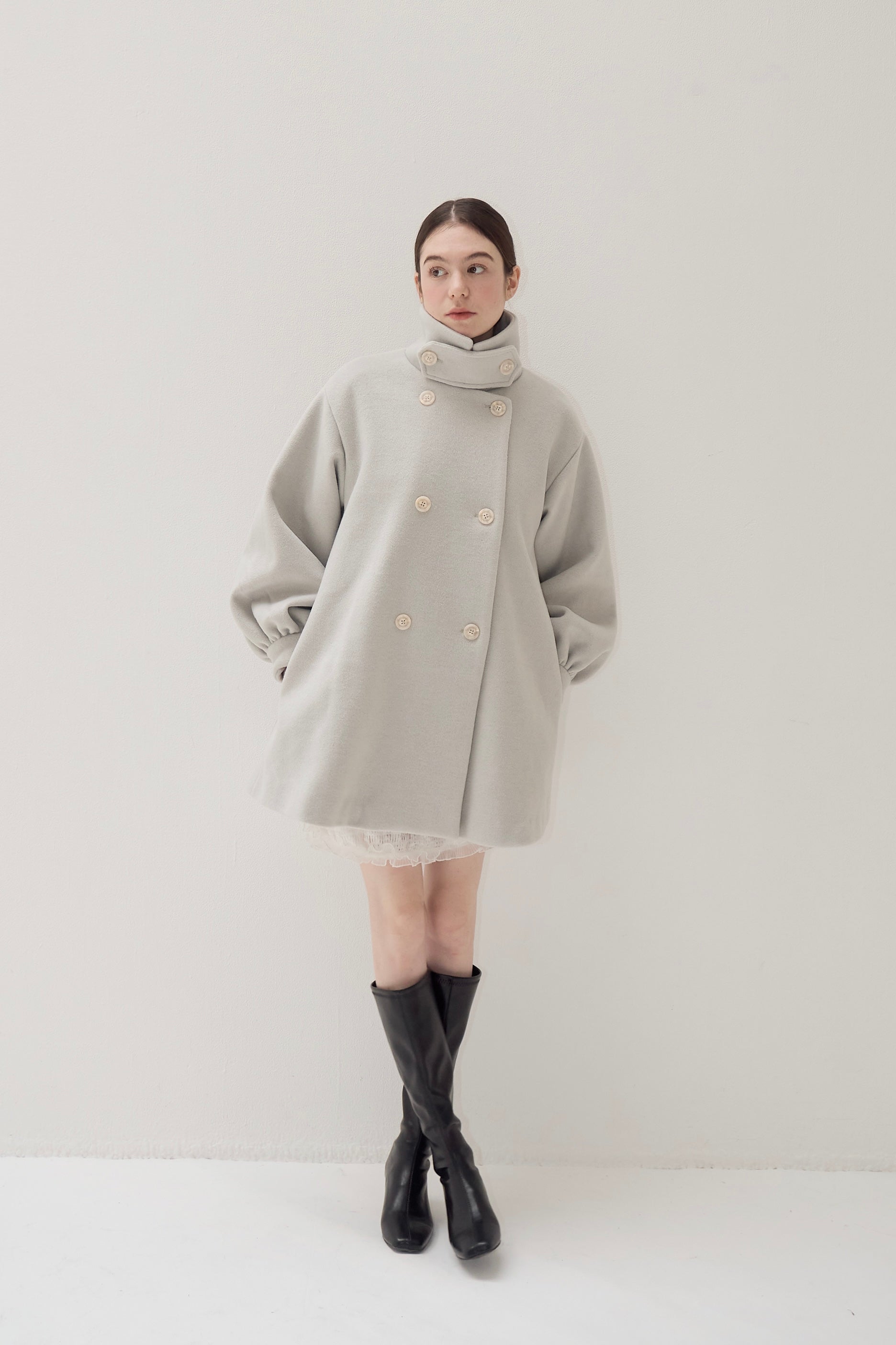 muguet stand collar midi coat  (ivory） muguet stand collar midi coat (ivory）