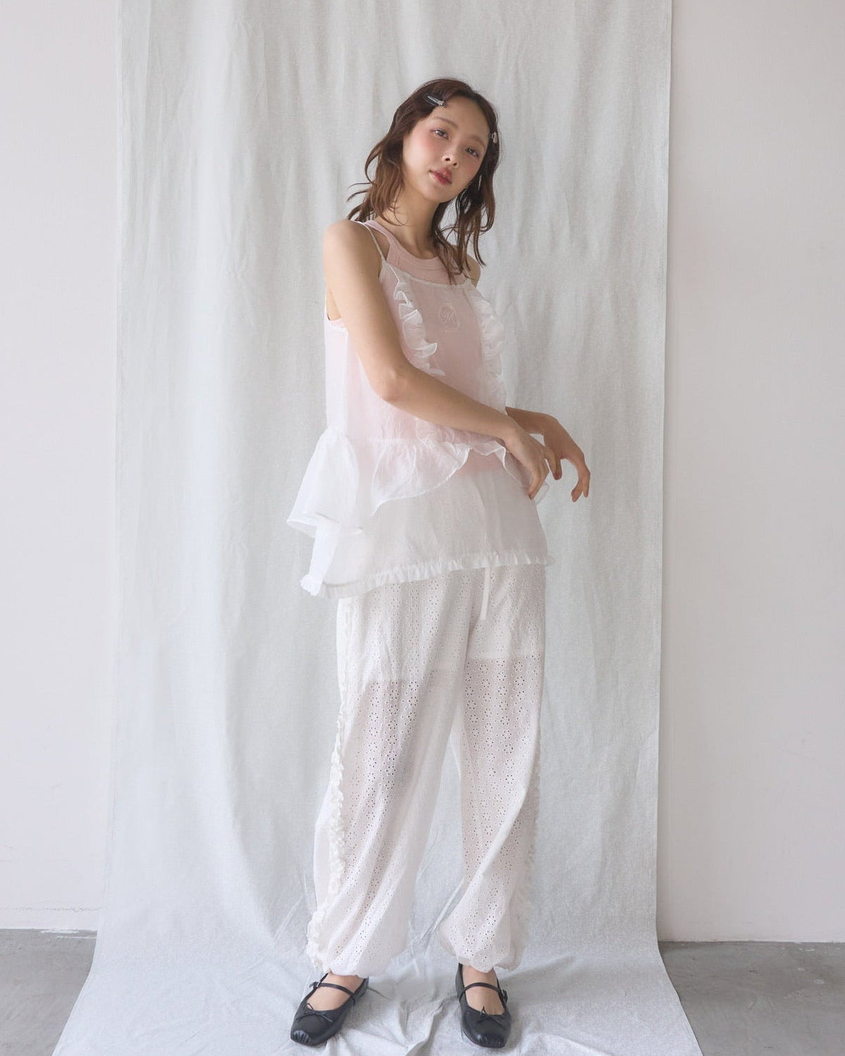 tgor Frill camisole OFF-WHITE 室内試着のみ sheer frill cami tops