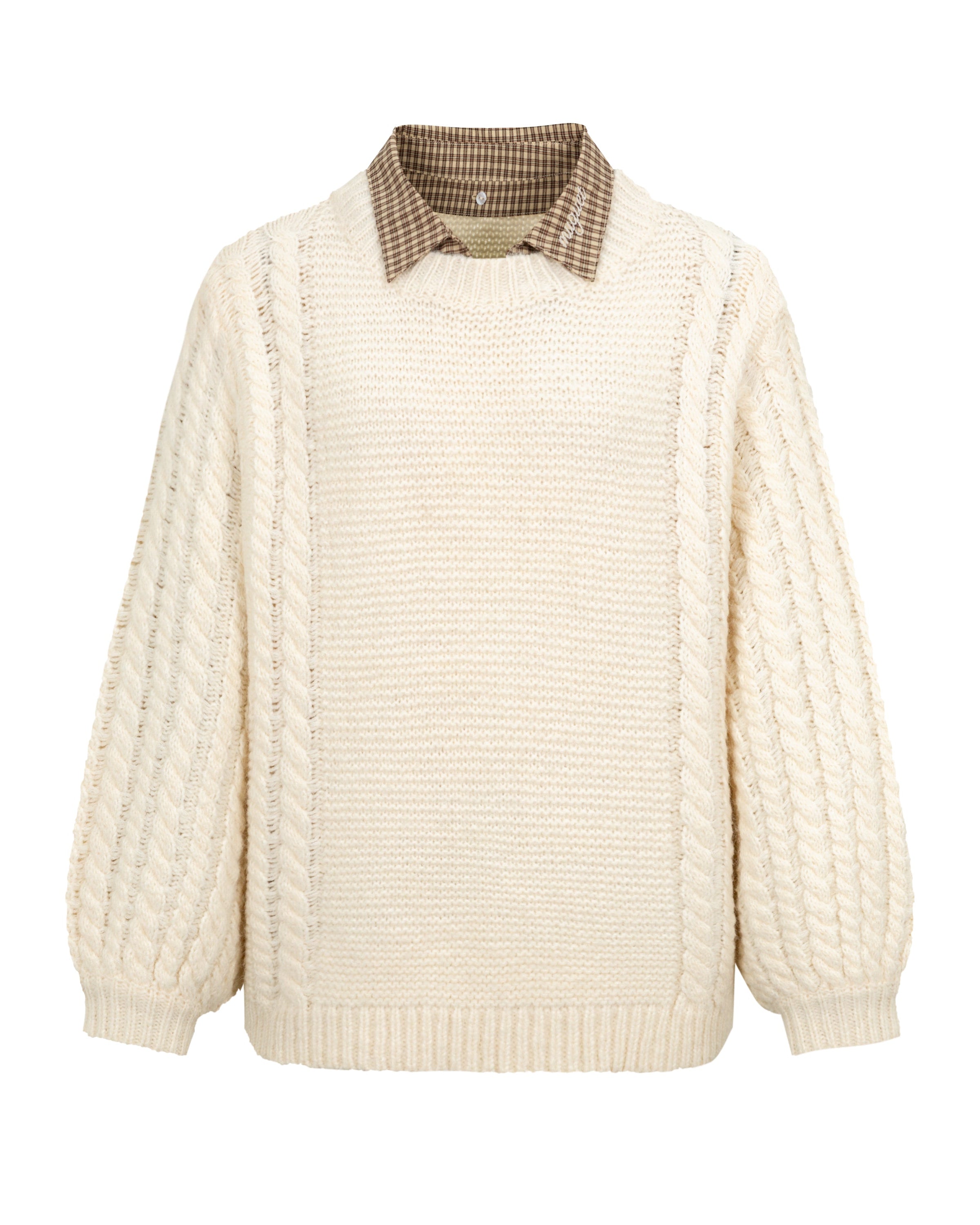 check collar cable knit