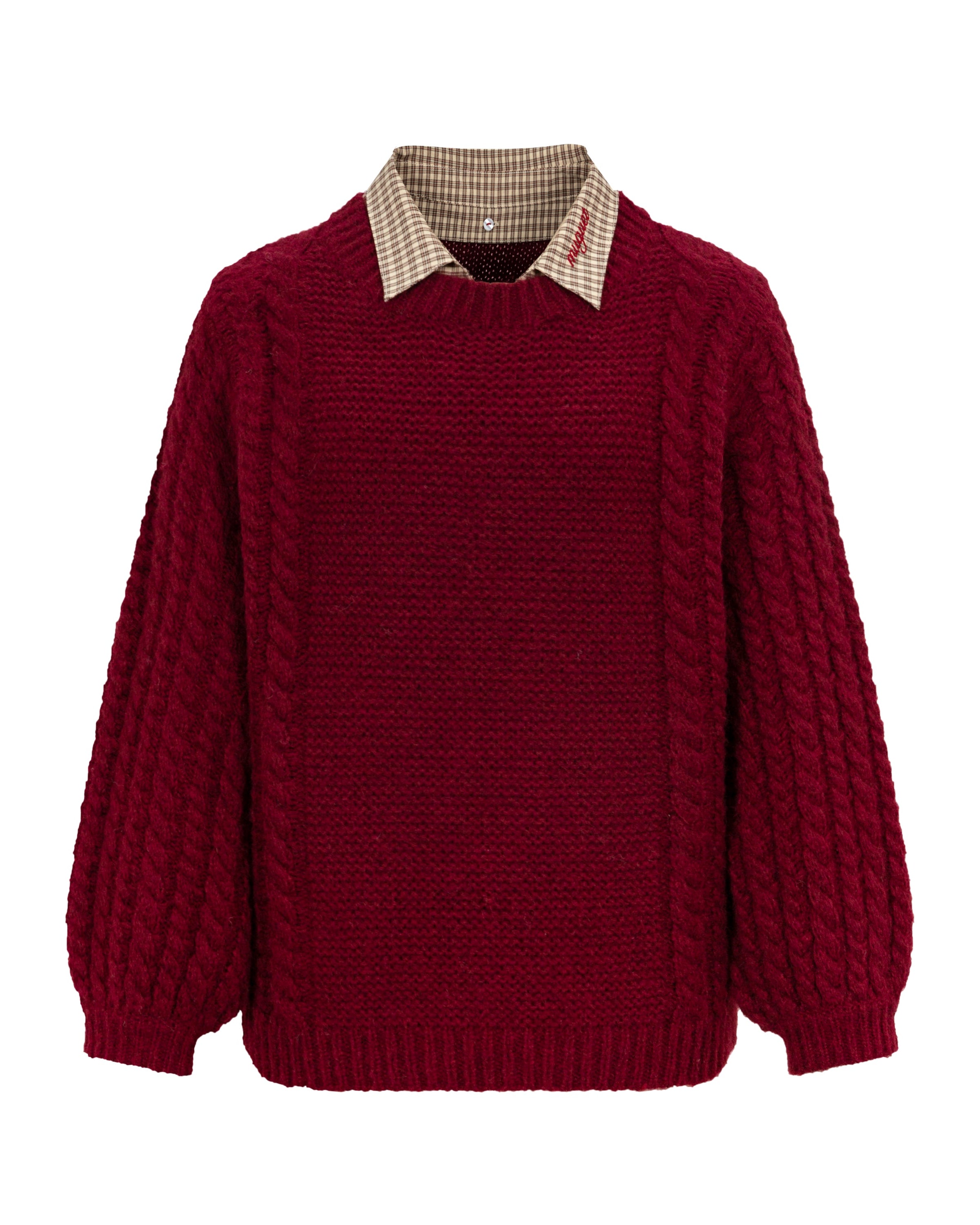 check collar cable knit
