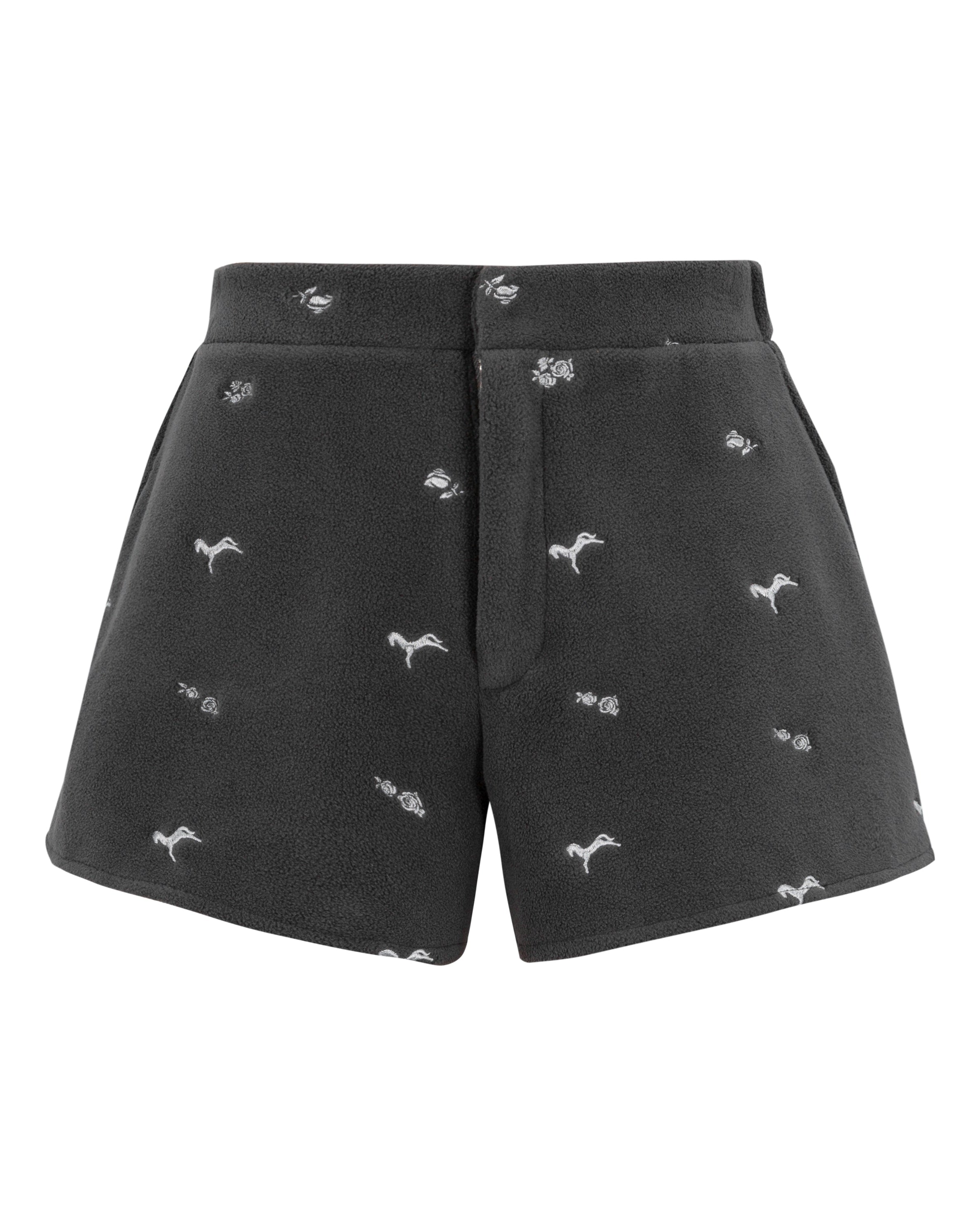 embroidered boa short pants