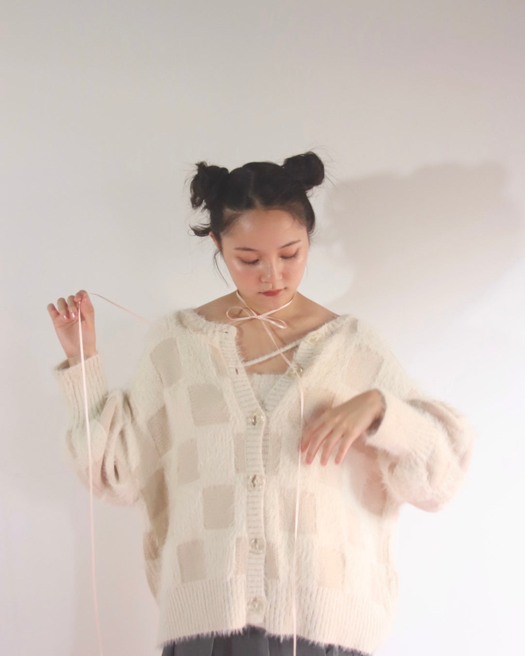 高価値セリー aki mideal ensemble knit shaggy カーディガン/ボレロ