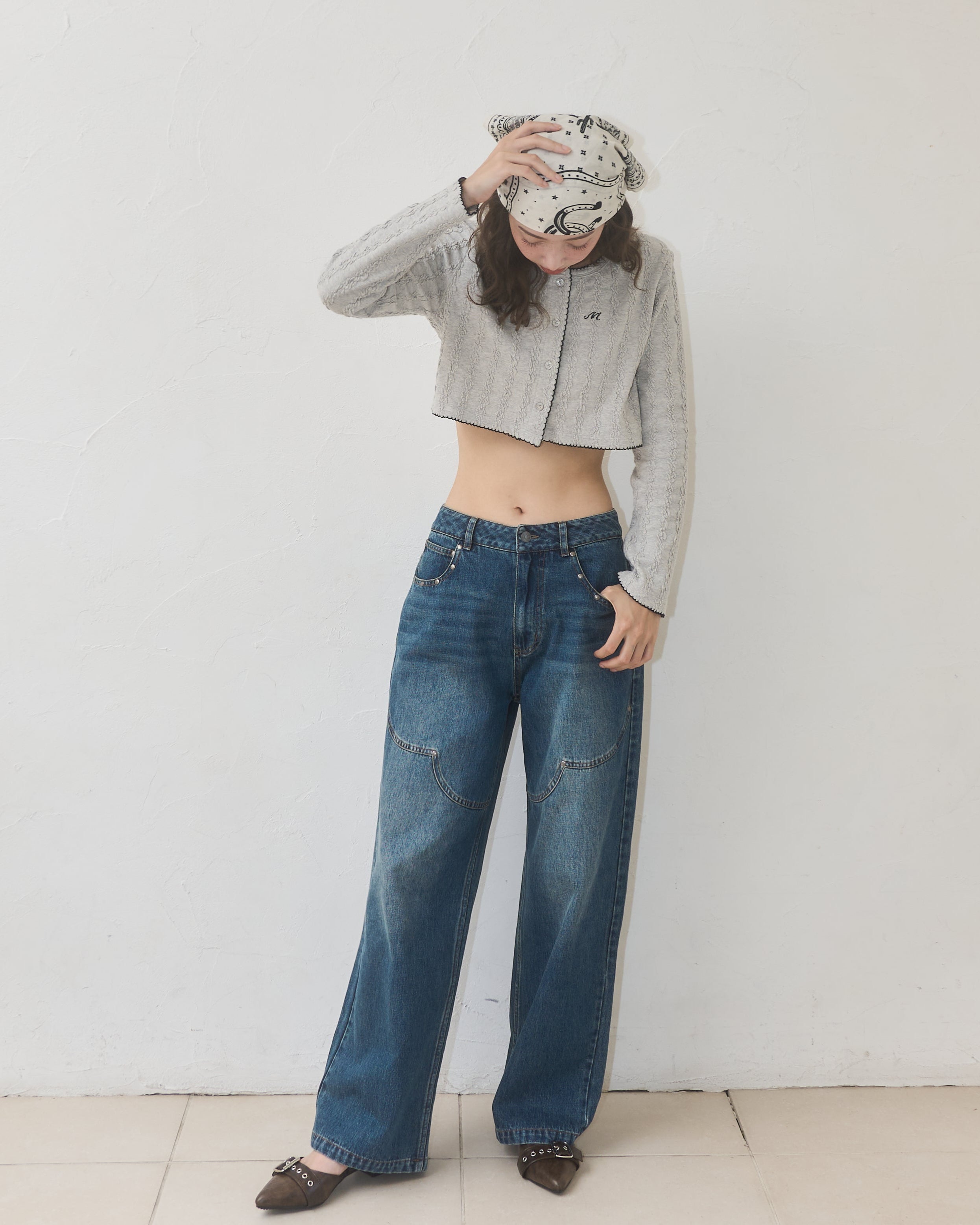 studs buggy denim pants