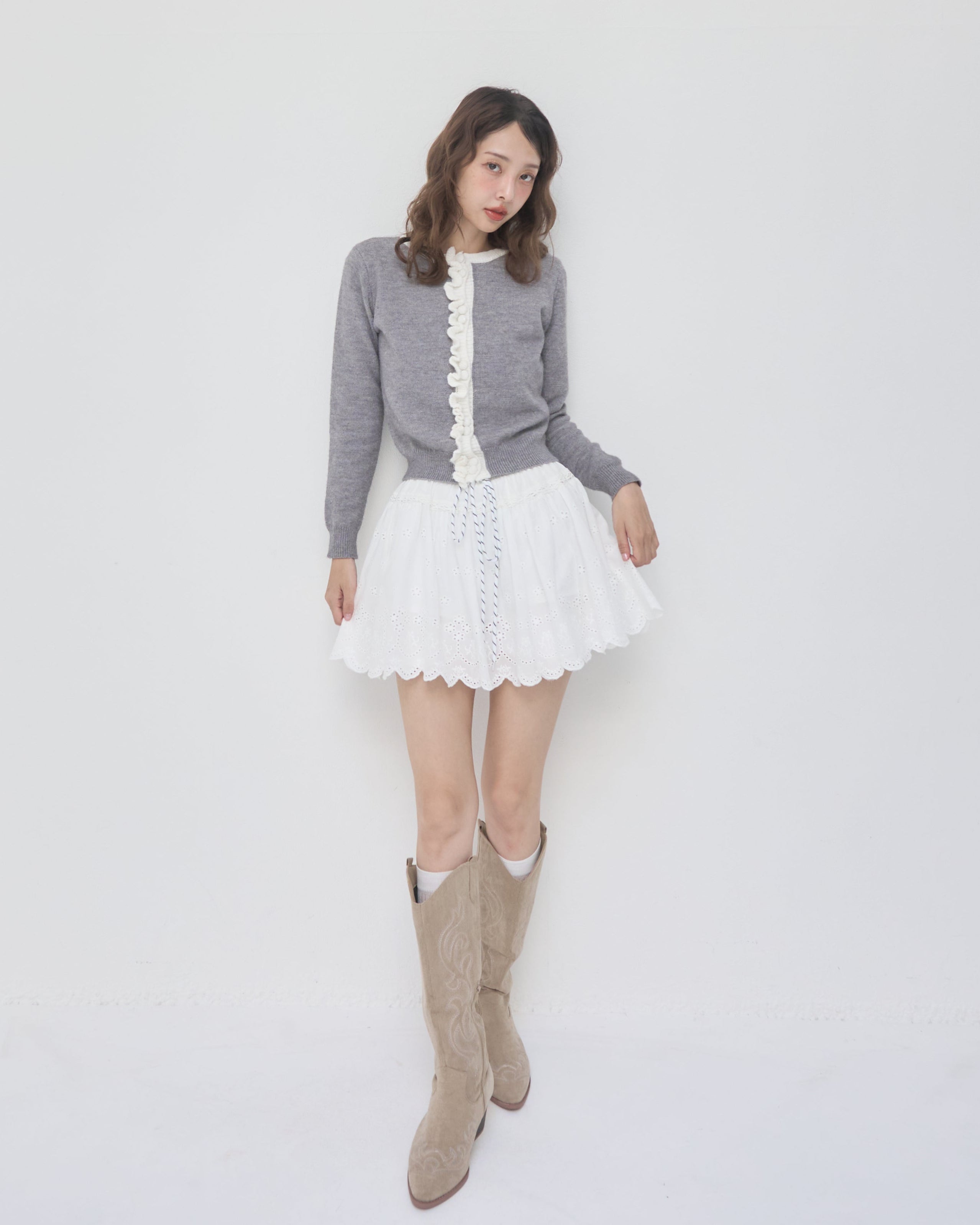 cotton punching mini skirt