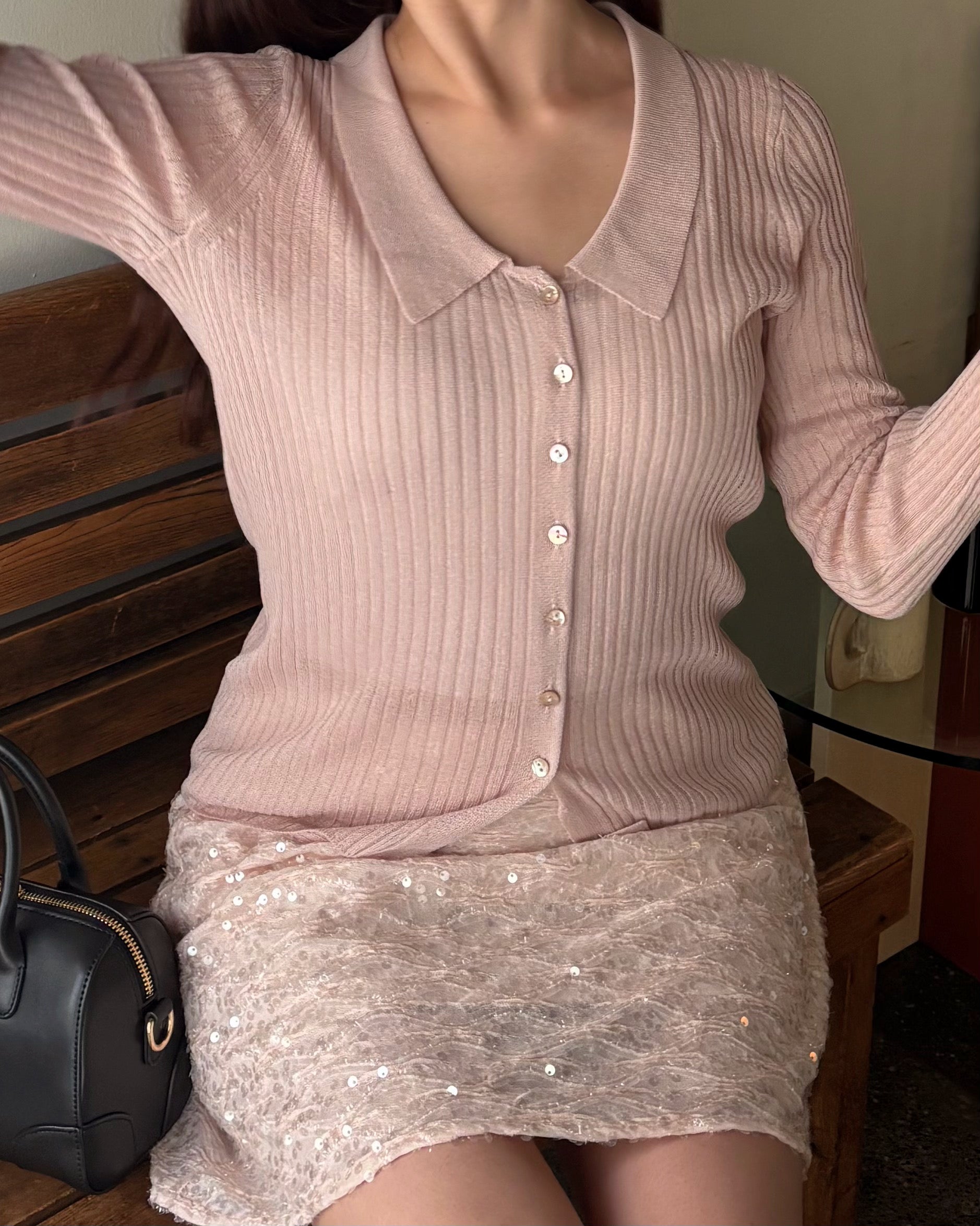 muguet uv cut polo knit PINK BEIGE