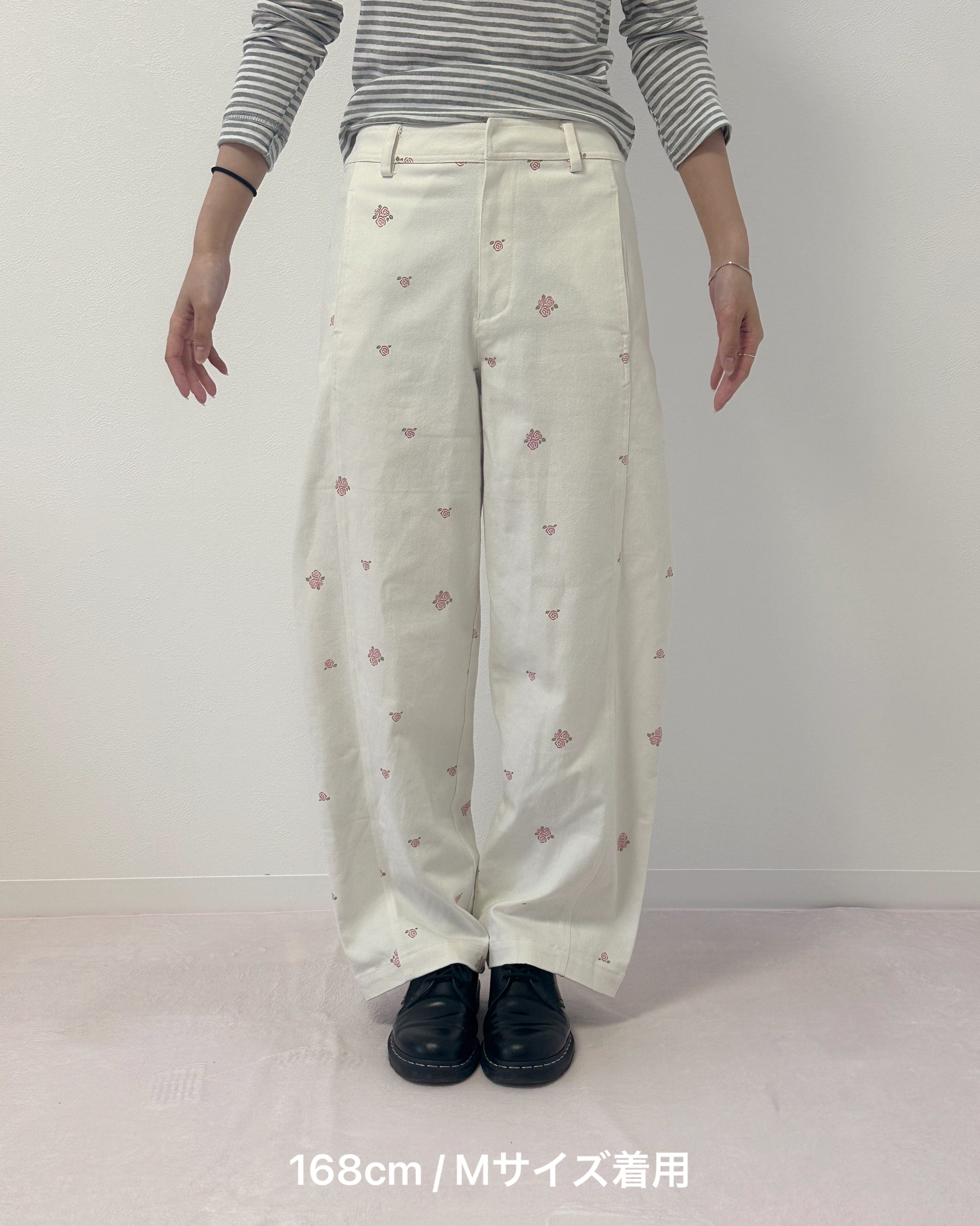 【未使用】MUGUET ミュゲ rose pattern curve pants 受注販売】rose pattern curve pants