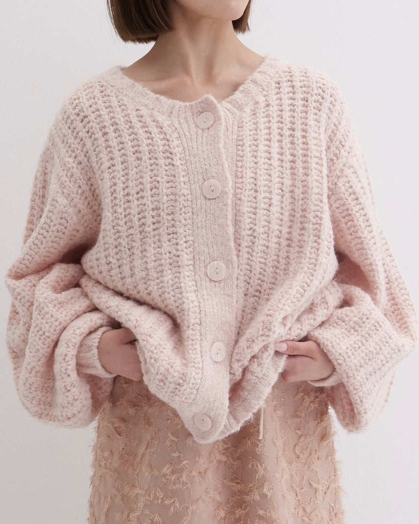 shell button loose knit cardigan