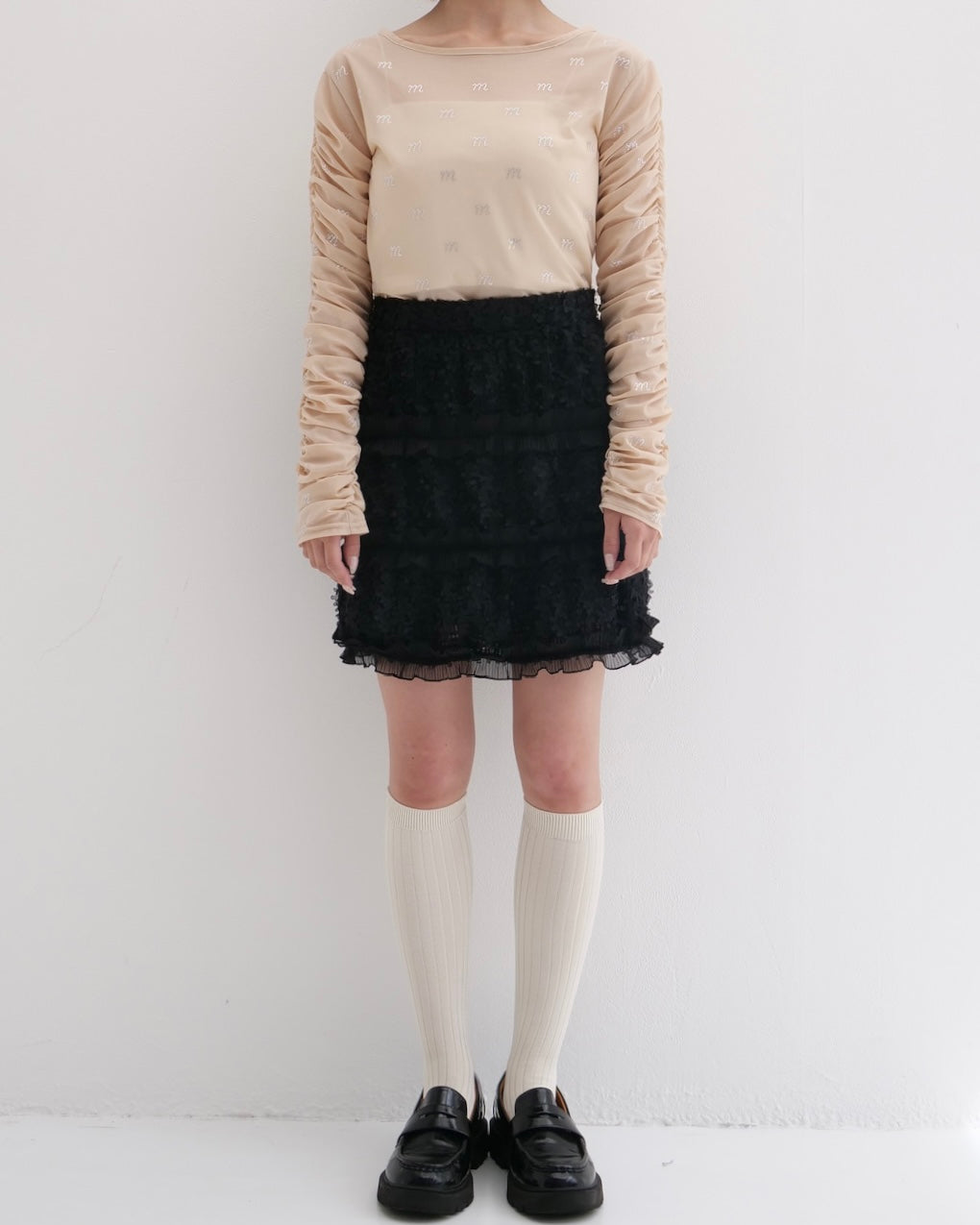 スカート muguet lace&frill mini skirt/BLACK muguet lace&frill mini skirt/BLACK