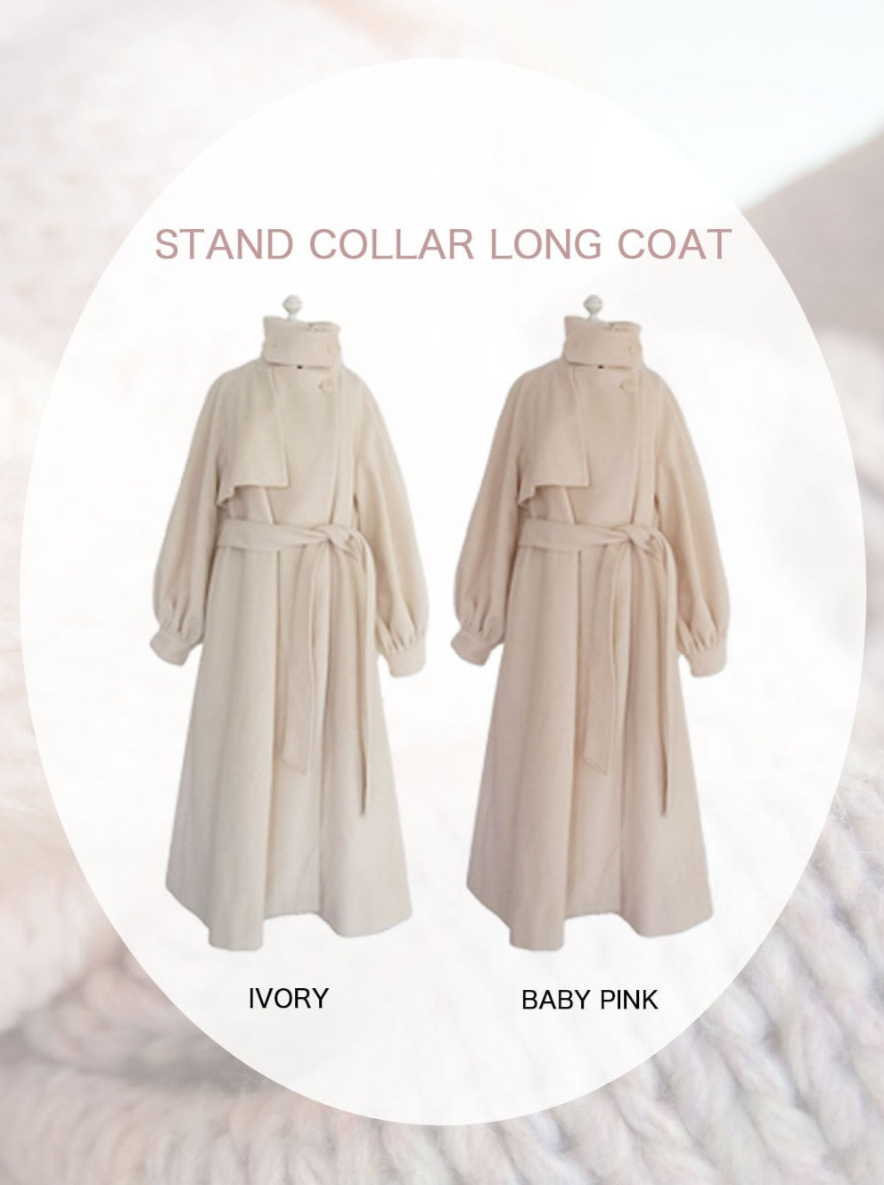 muguet stand collar long coat Babypink