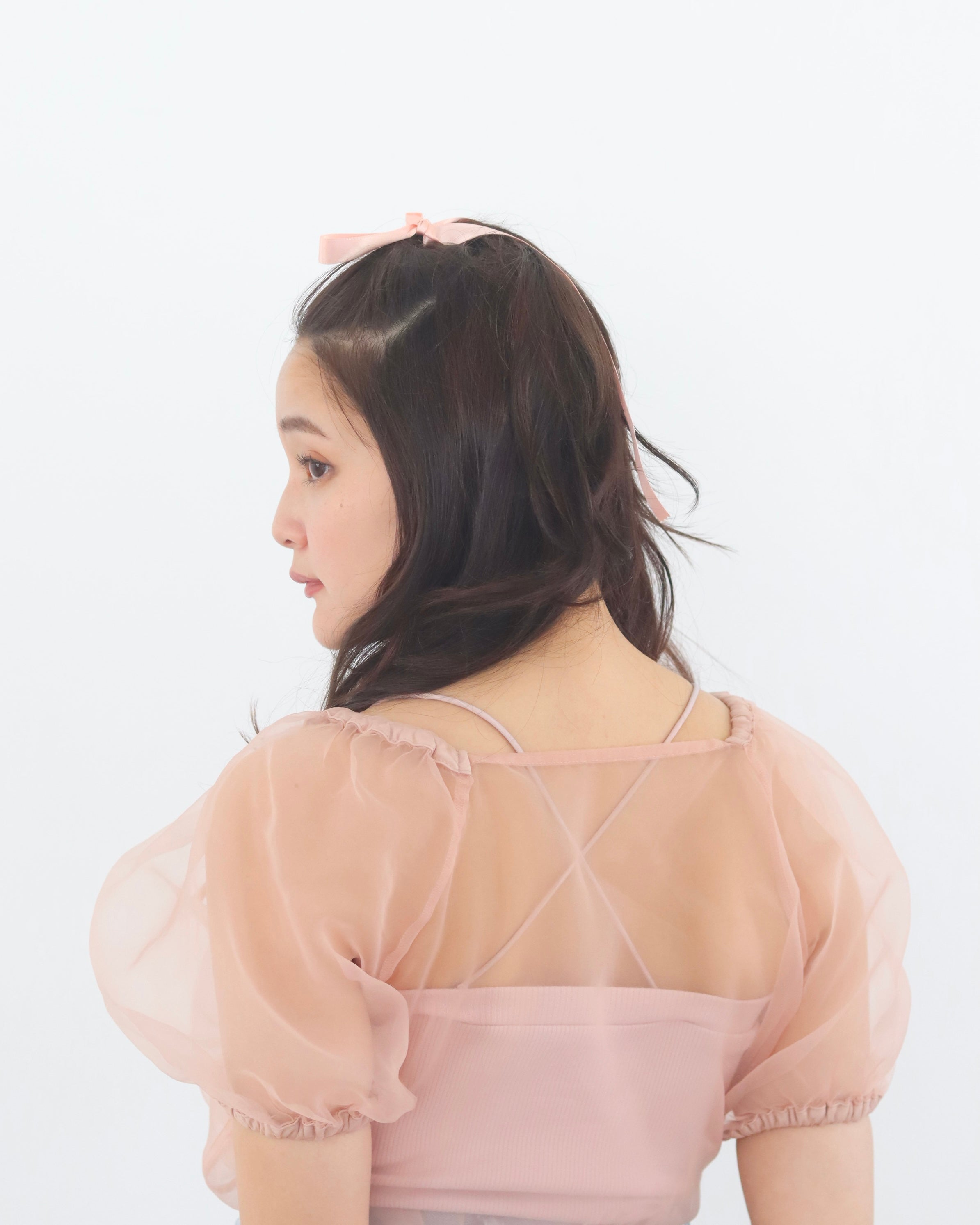 レディースmuguet sheer puff sleeve tops pink - Tシャツ/カットソー 