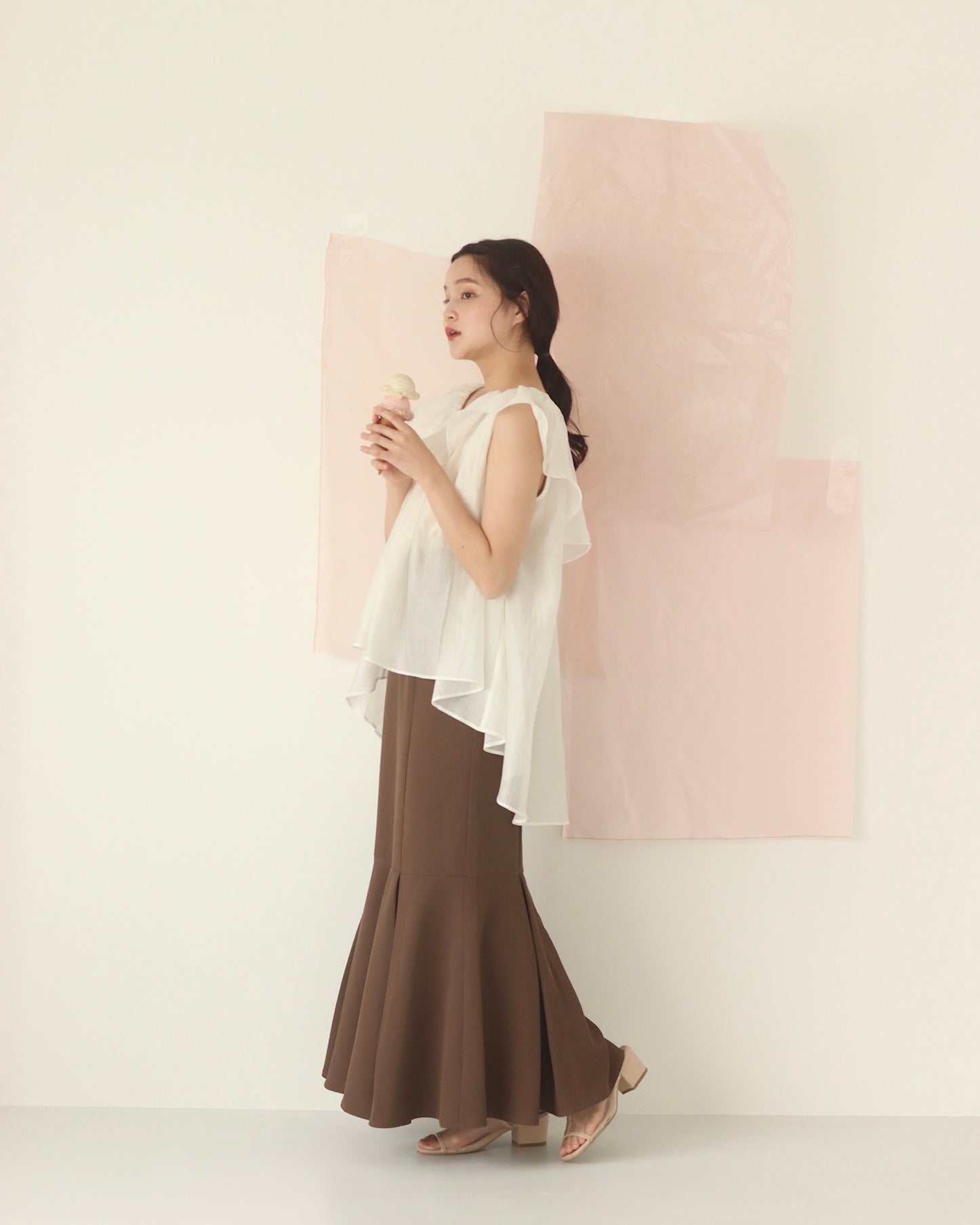 muguet crepe mermaid skirt beige - ロングスカート