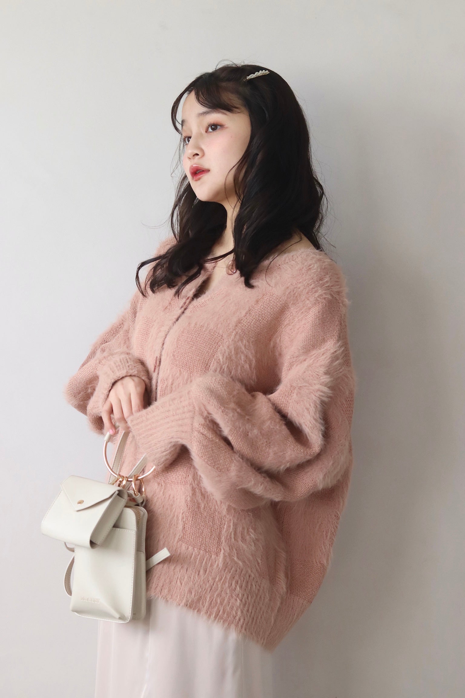 muguet shaggy knit ensemble PINK