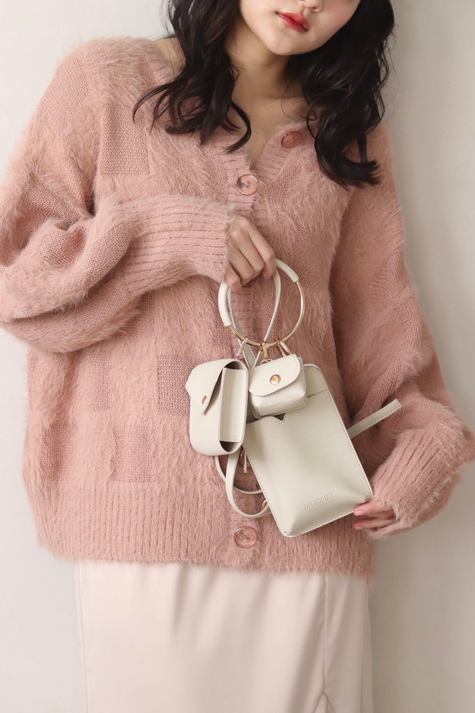 muguet shaggy knit ensemble ピンク