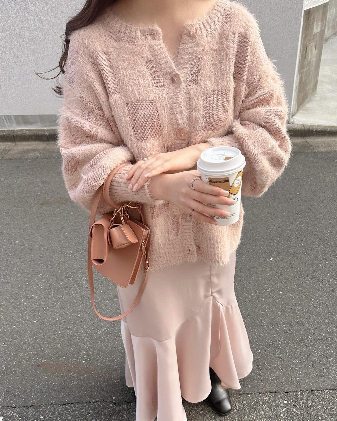 muguet shaggy knit ensemble pink